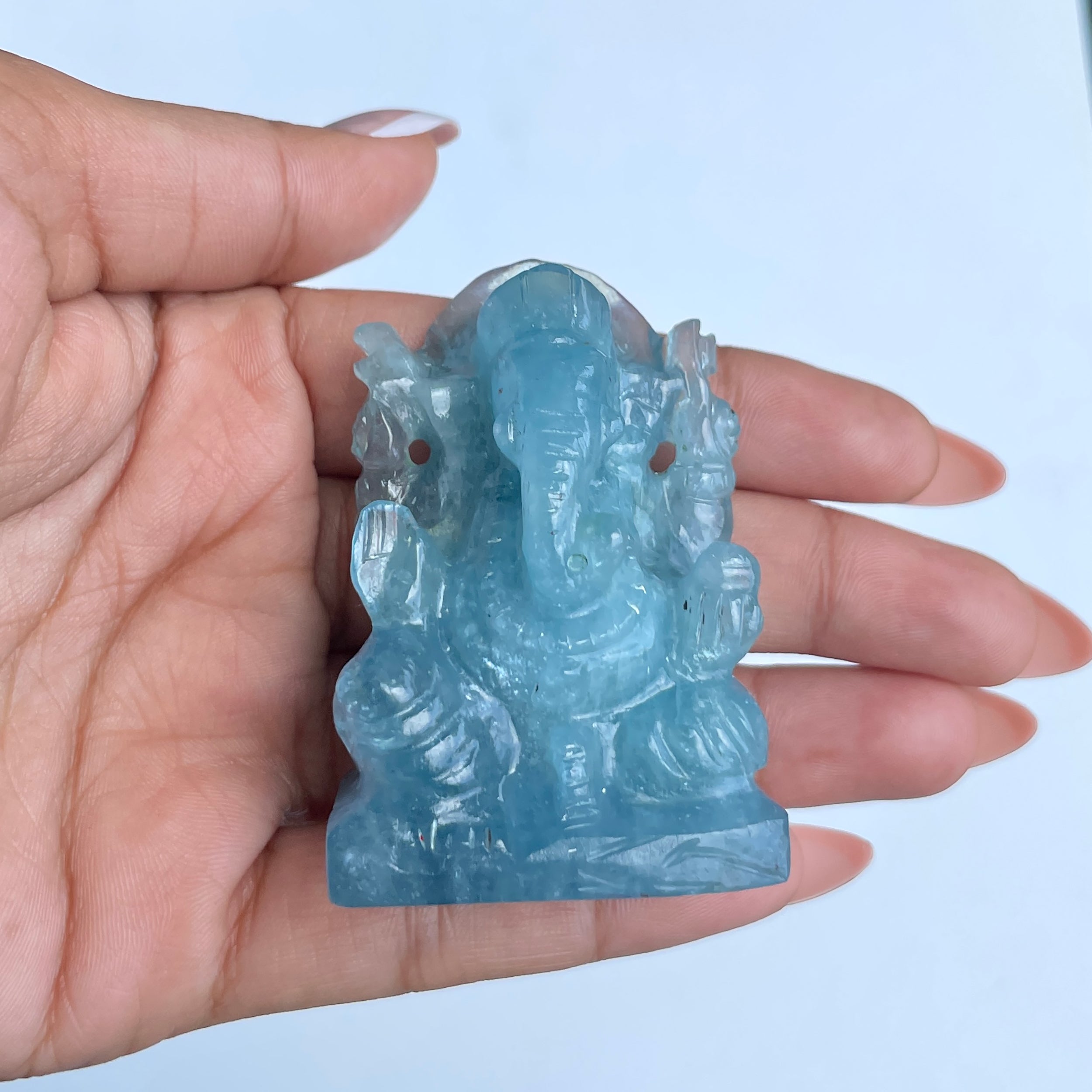 พระพิฆเนศทรงเครื่องอความารีน น้ำหนัก 462 กะรัต ส่วนสูง 5.6 ซม.(AQM-MRT-1.)