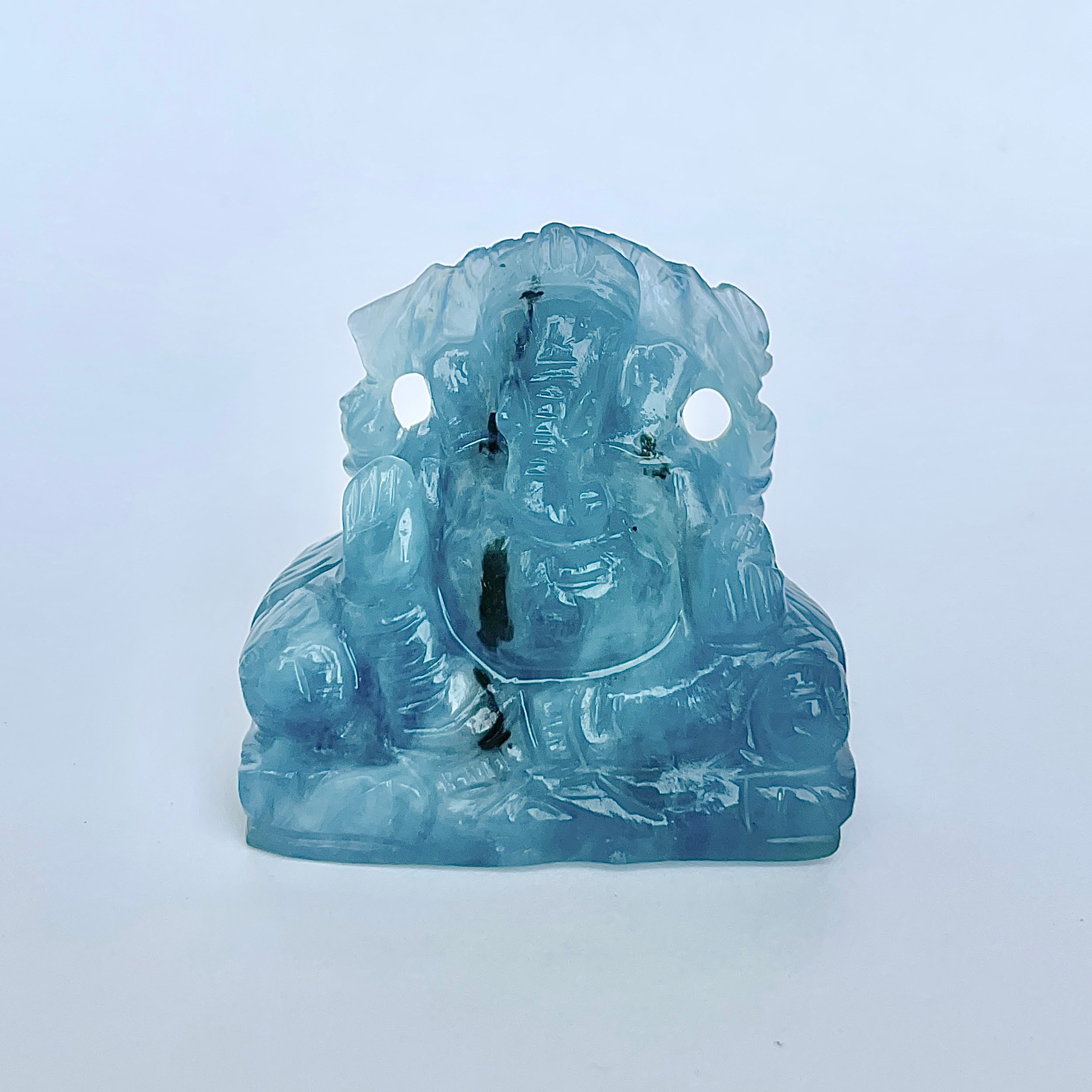 พระพิฆเนศทรงเครื่องอความารีน น้ำหนัก 427 กะรัต ส่วนสูง 5.1 ซม.(AQM-MRT-10.)