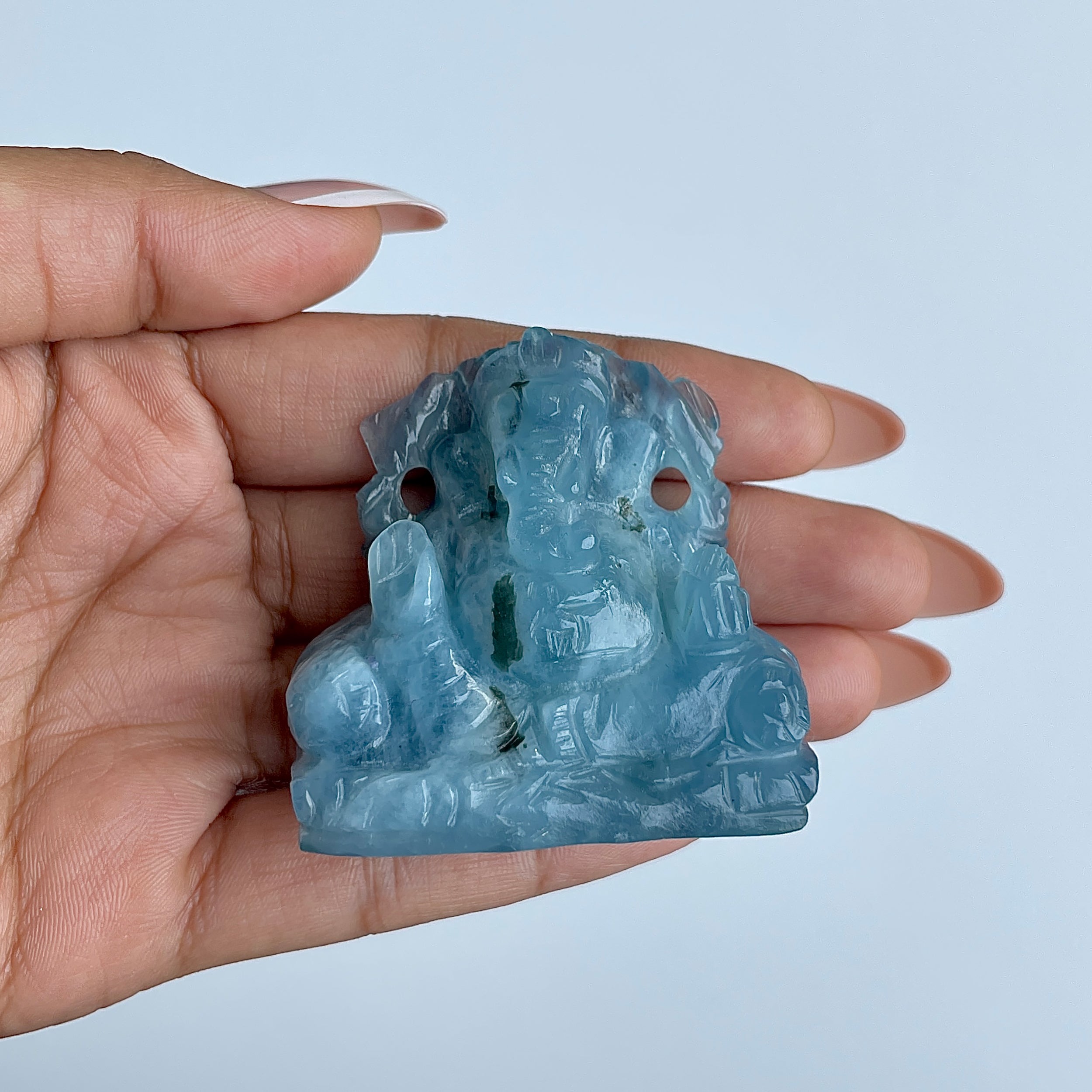 พระพิฆเนศทรงเครื่องอความารีน น้ำหนัก 427 กะรัต ส่วนสูง 5.1 ซม.(AQM-MRT-10.)