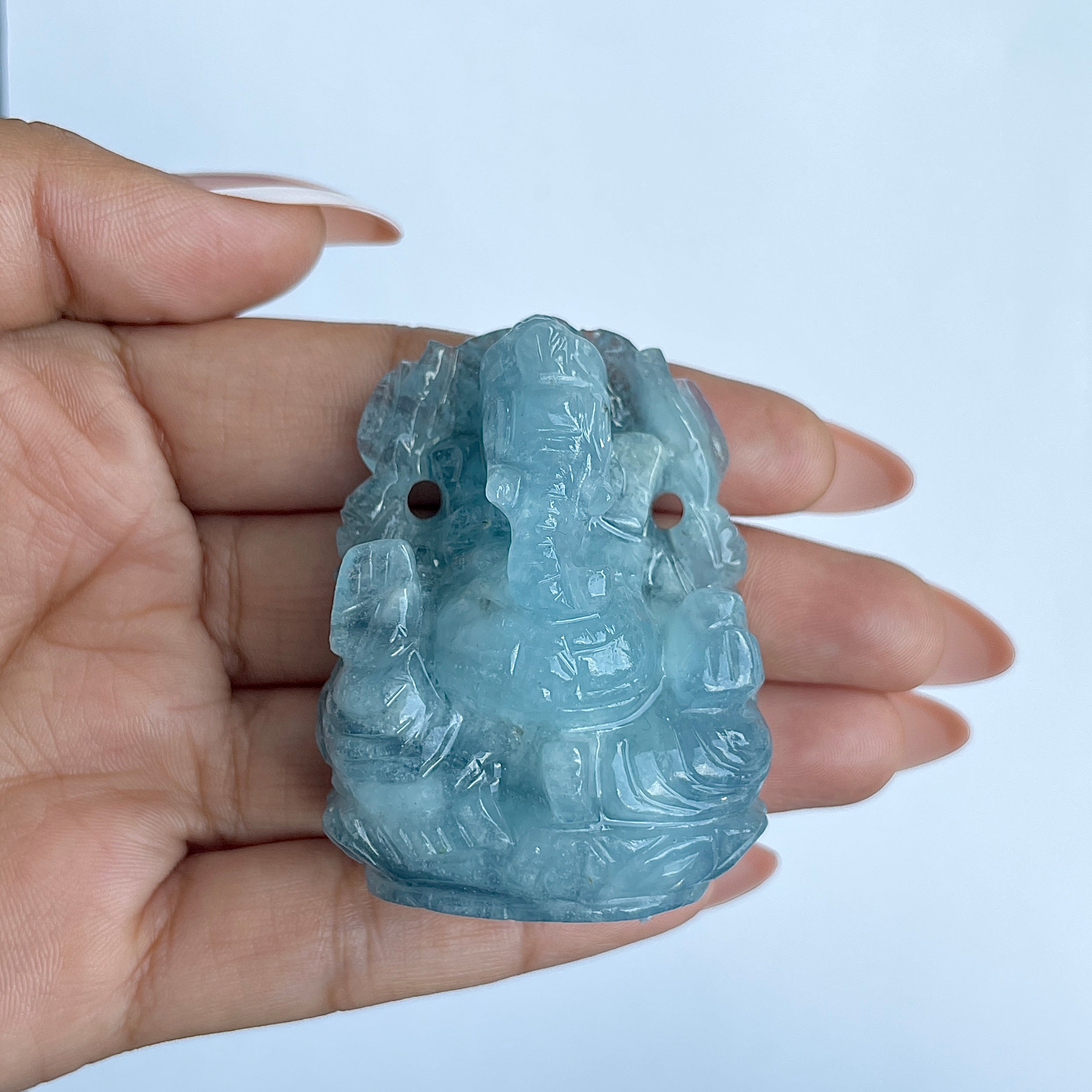 พระพิฆเนศทรงเครื่อง Aquamarine น้ำหนัก 394 กะรัต ส่วนสูง 5.2 ซม.(AQM-MRT-11.)