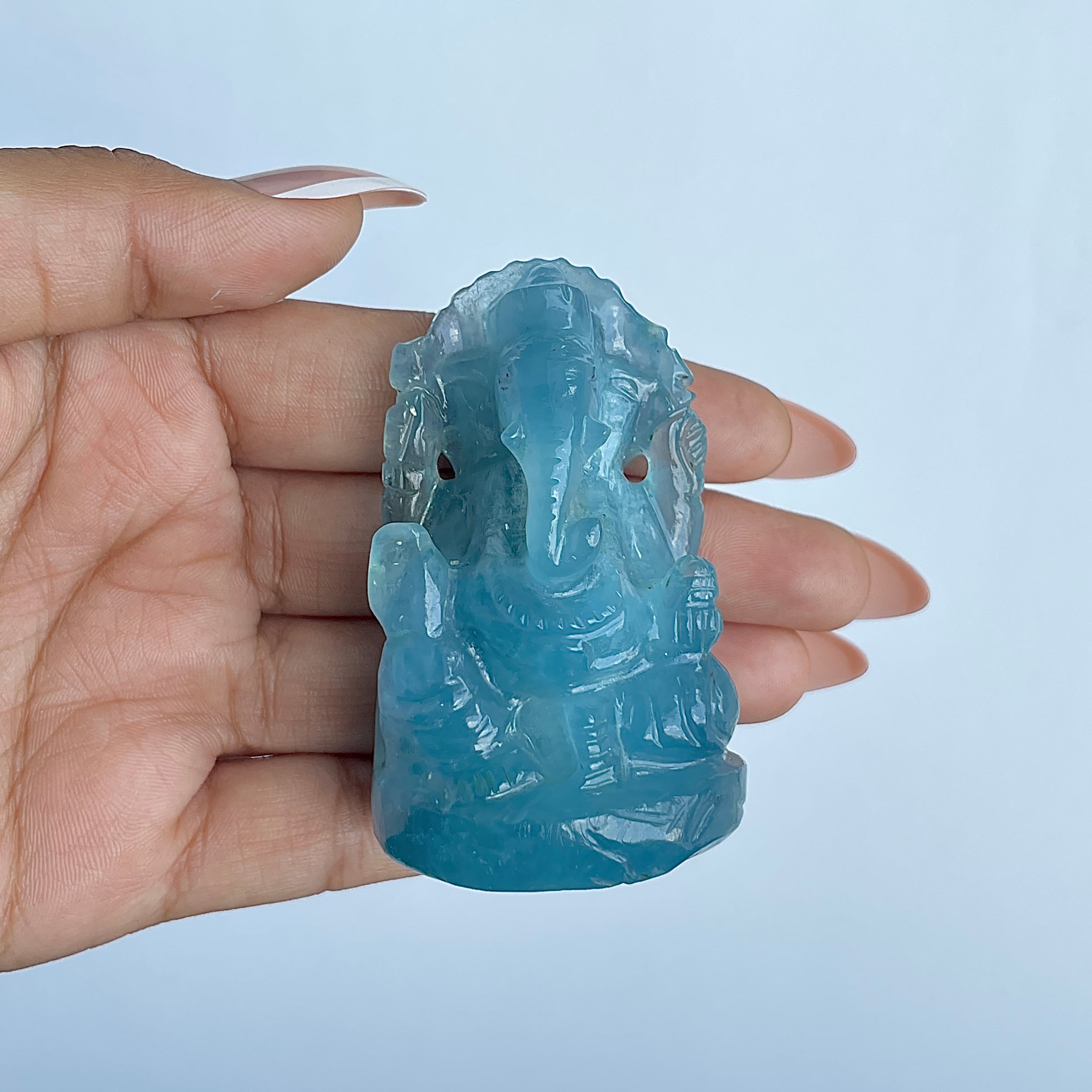 พระพิฆเนศทรงเครื่อง Aquamarine น้ำหนัก 564.5 กะรัต ส่วนสูง 6.5 CM-(AQM-MRT-12.)