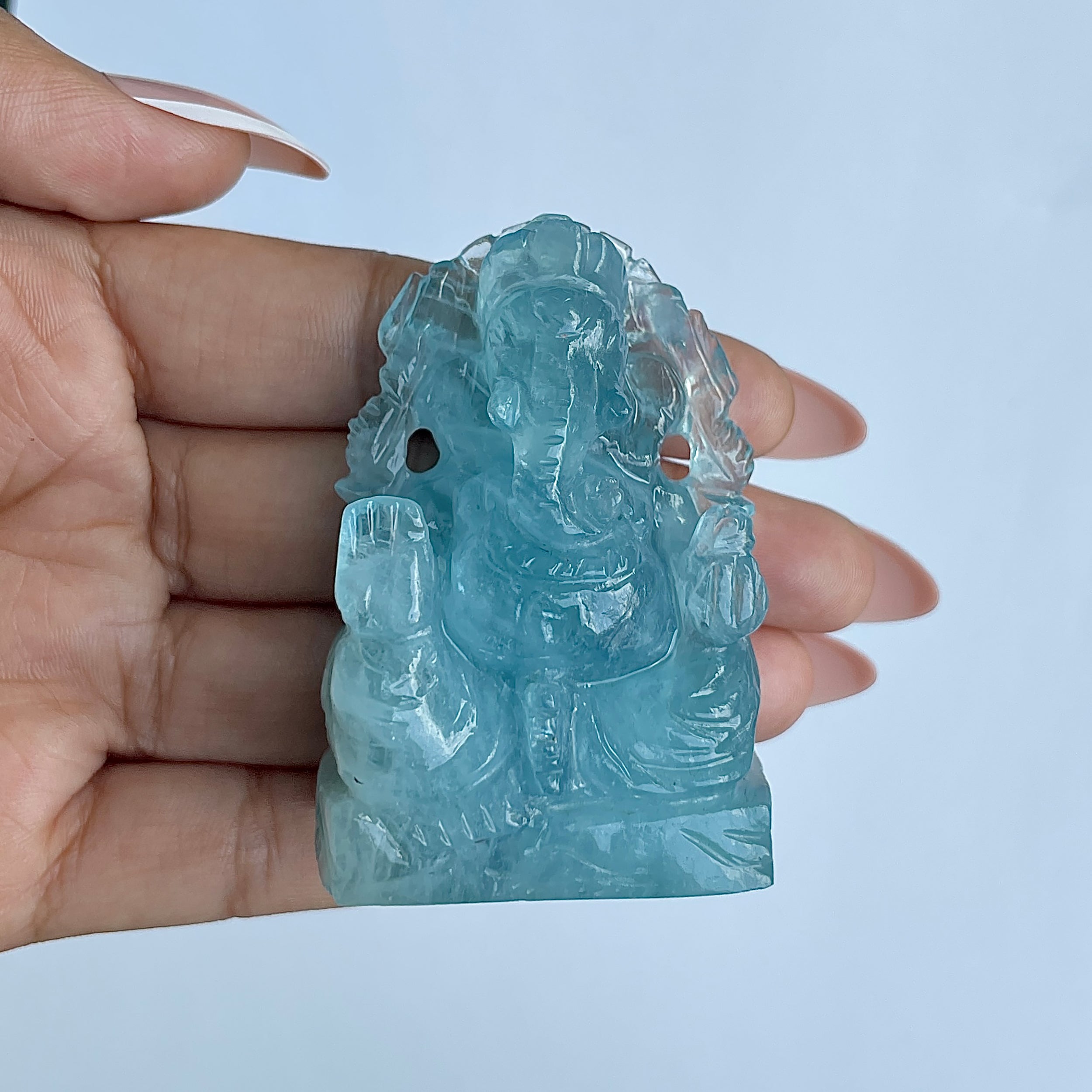 พระพิฆเนศทรงเครื่องอความารีน น้ำหนัก 546.5 กะรัต สูง 6 ซม.(AQM-MRT-13.)