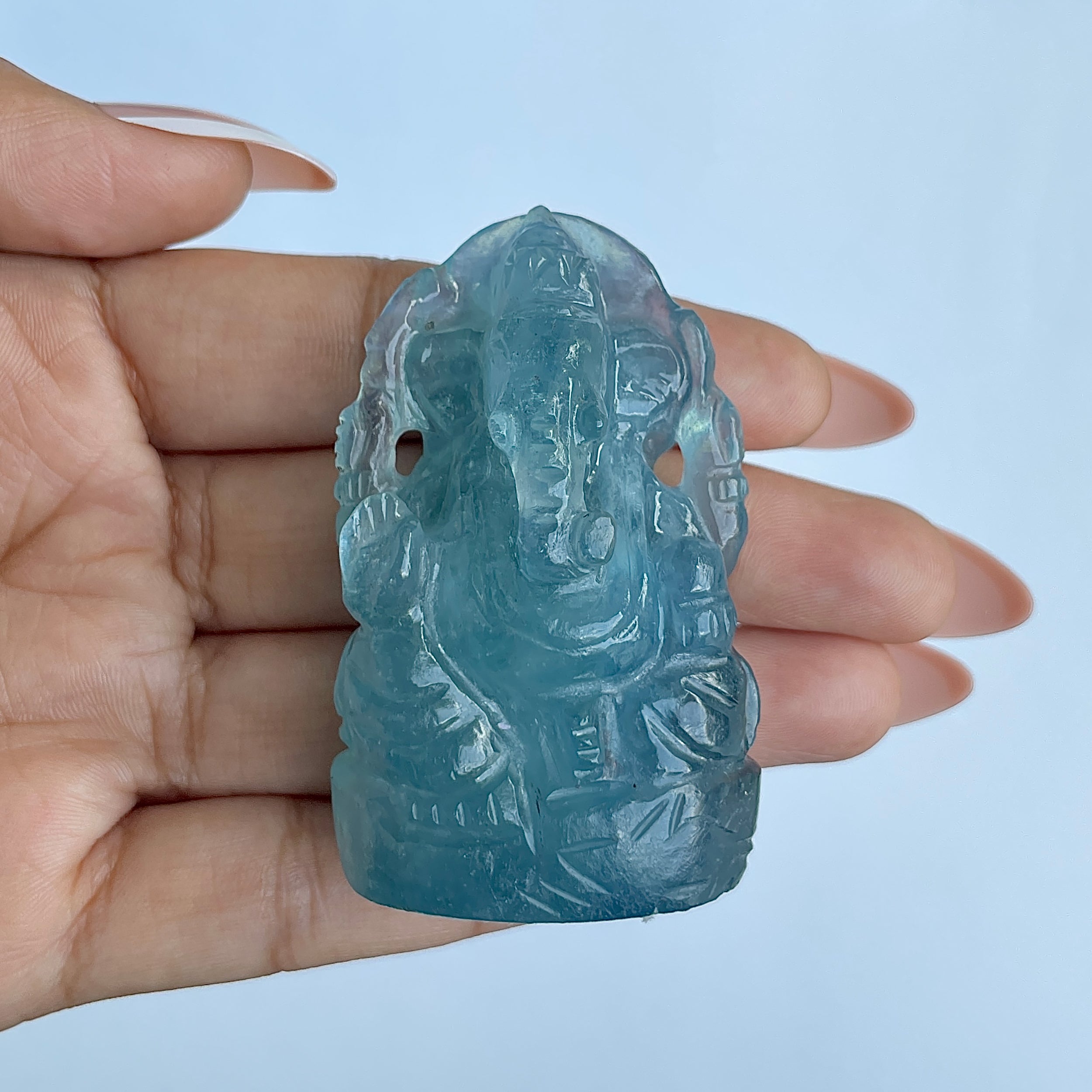 พระพิฆเนศทรงเครื่อง อะความารีน น้ำหนัก 354 กะรัต สูง 6.1 ซม.(AQM-MRT-14.)