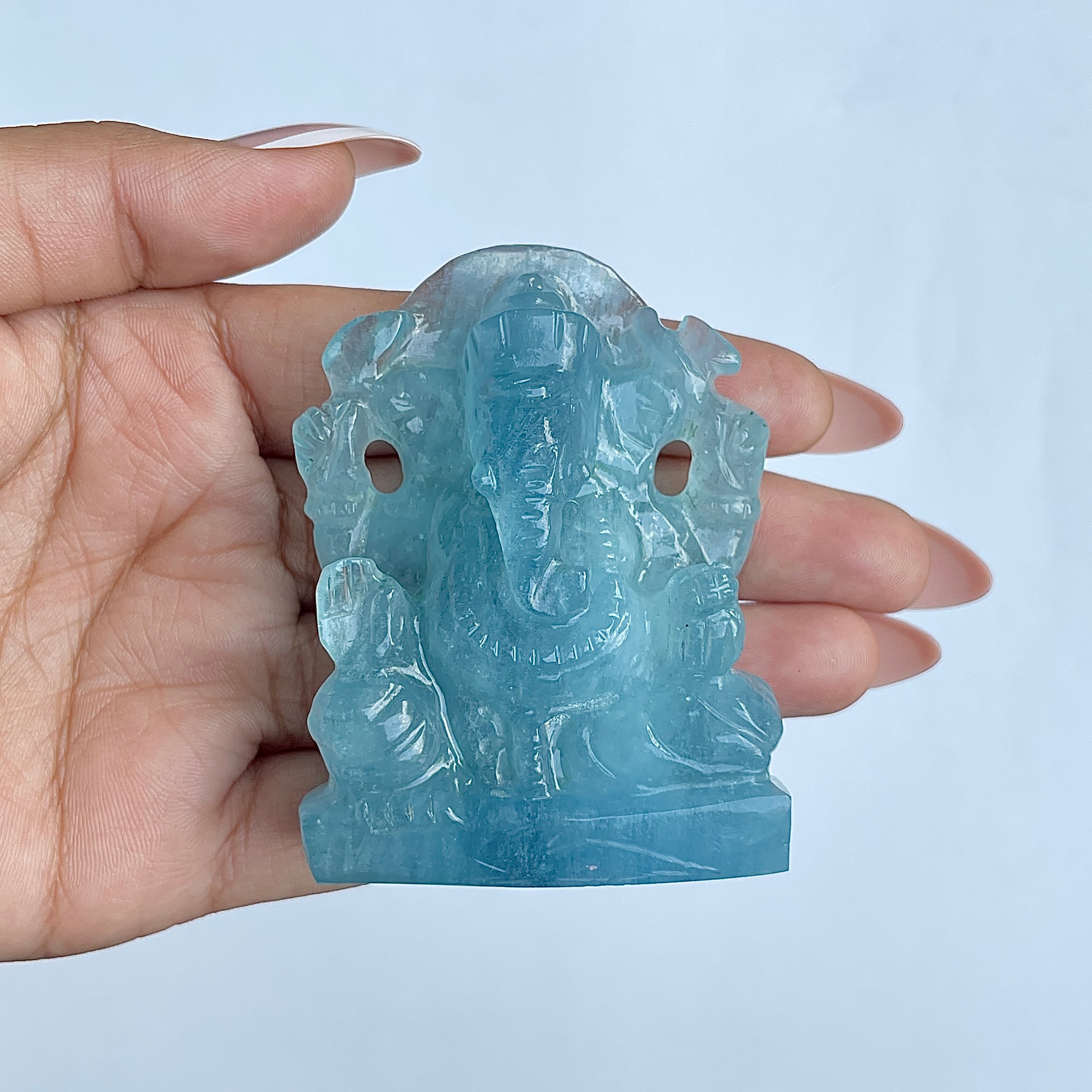 พระพิฆเนศทรงเครื่อง Aquamarine น้ำหนัก 604.5 กะรัต ส่วนสูง 6.7 CM-(AQM-MRT-15.)