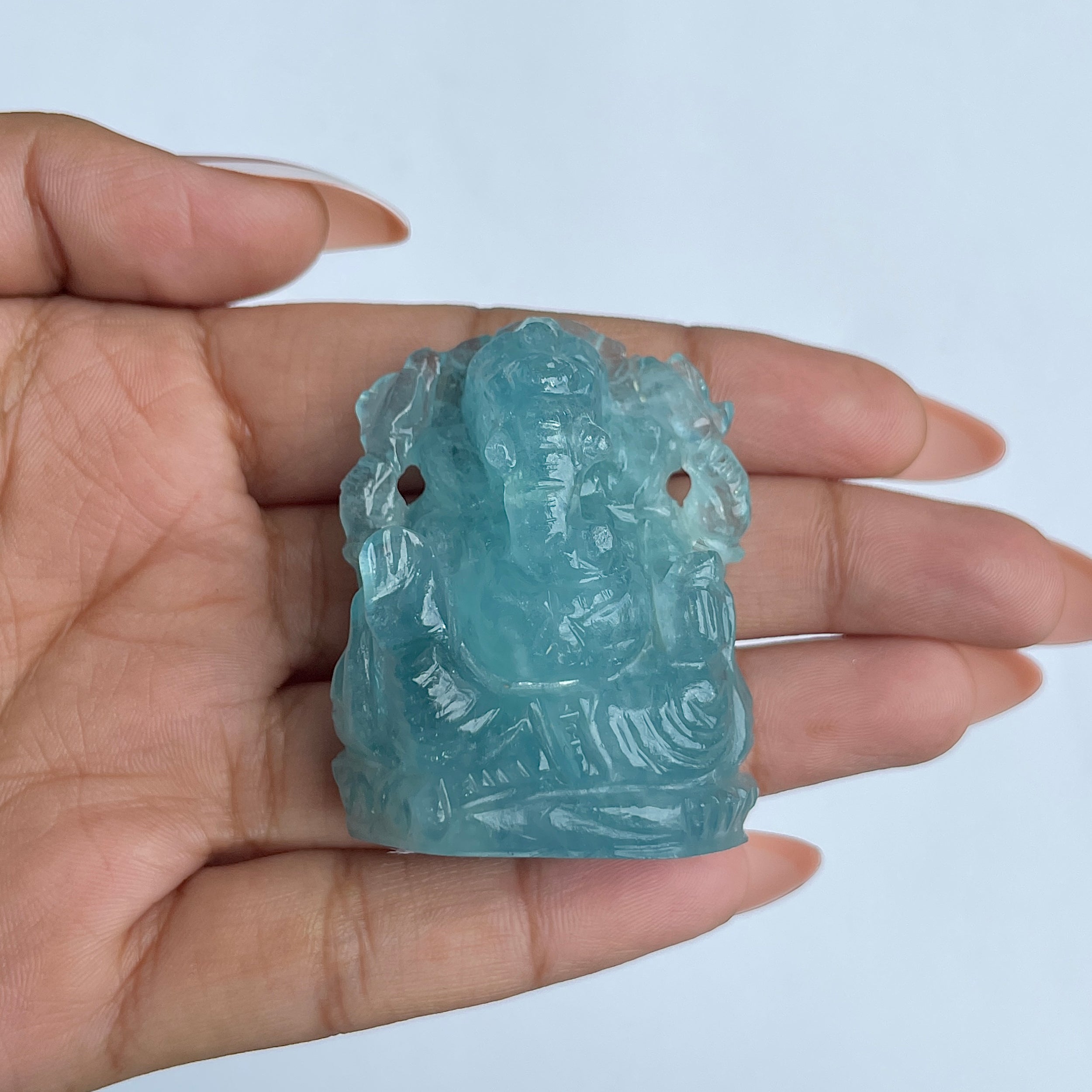 พระพิฆเนศทรงเครื่องอความารีน น้ำหนัก 275.5 กะรัต ส่วนสูง 4.9 ซม.(AQM-MRT-19.)