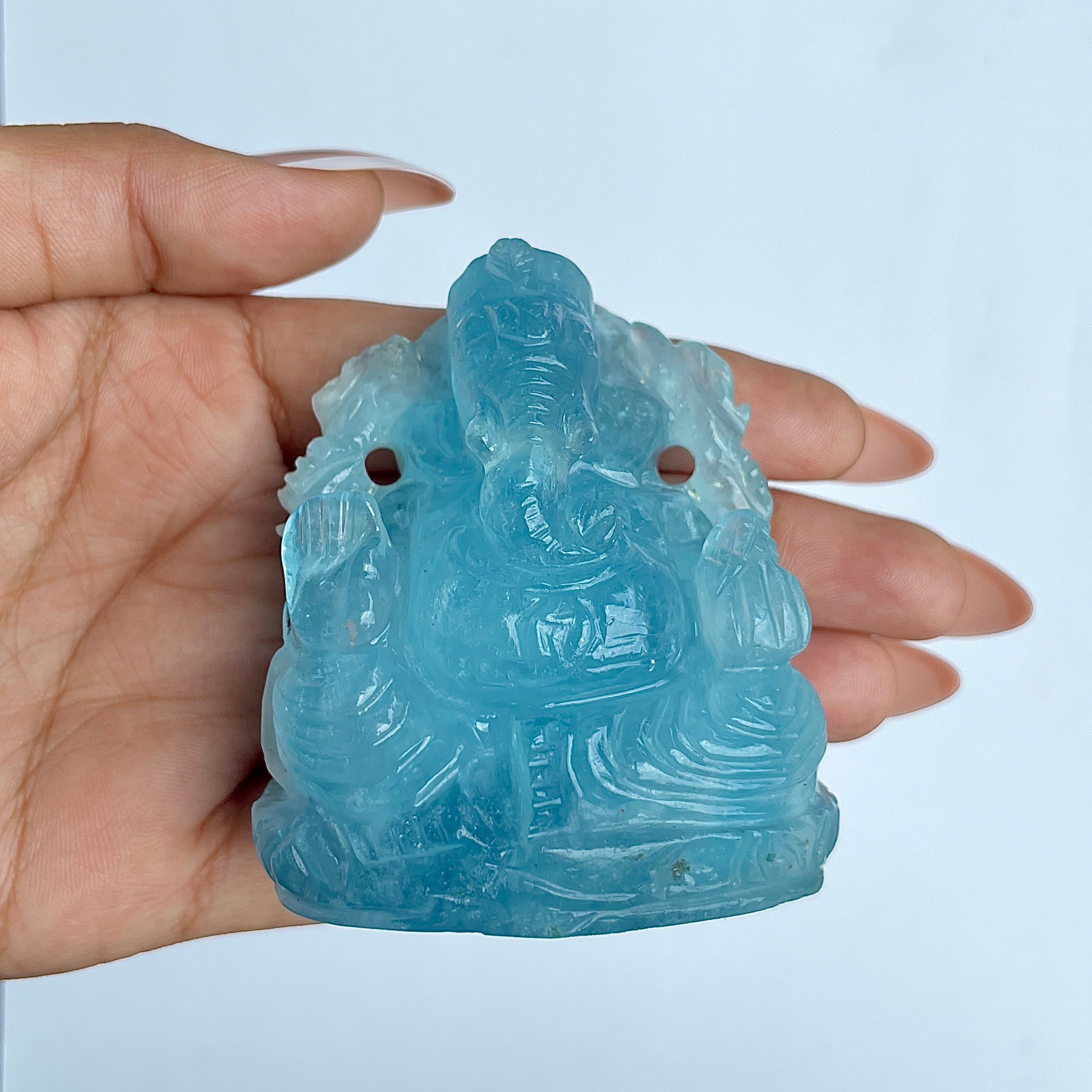 พระพิฆเนศทรงเครื่อง Aquamarine น้ำหนัก 924 กะรัต ส่วนสูง 6.4 CM-(AQM-MRT-2.)