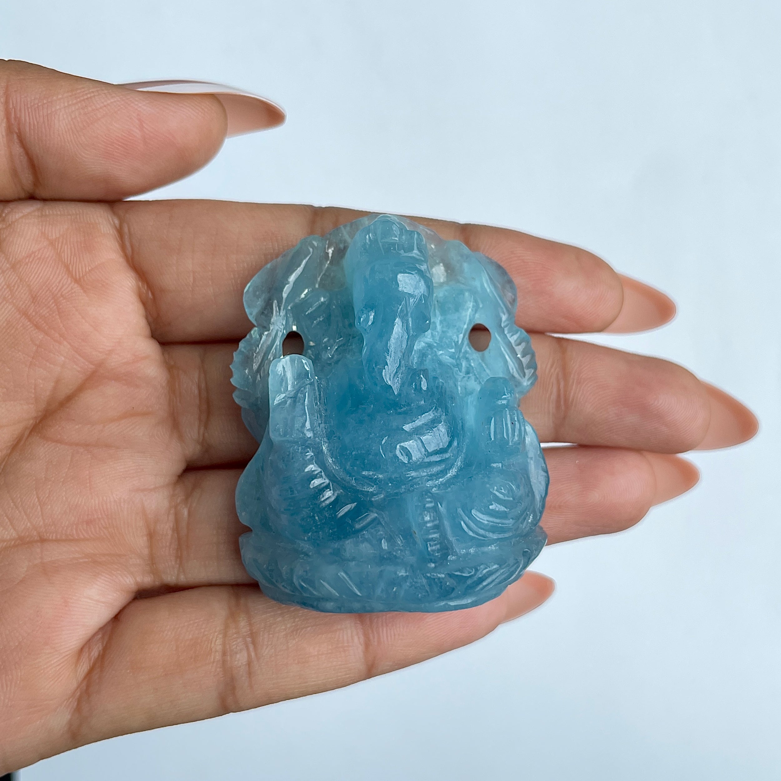 พระพิฆเนศทรงเครื่องอความารีน น้ำหนัก 277.5 กะรัต สูง 5 ซม.(AQM-MRT-20.)