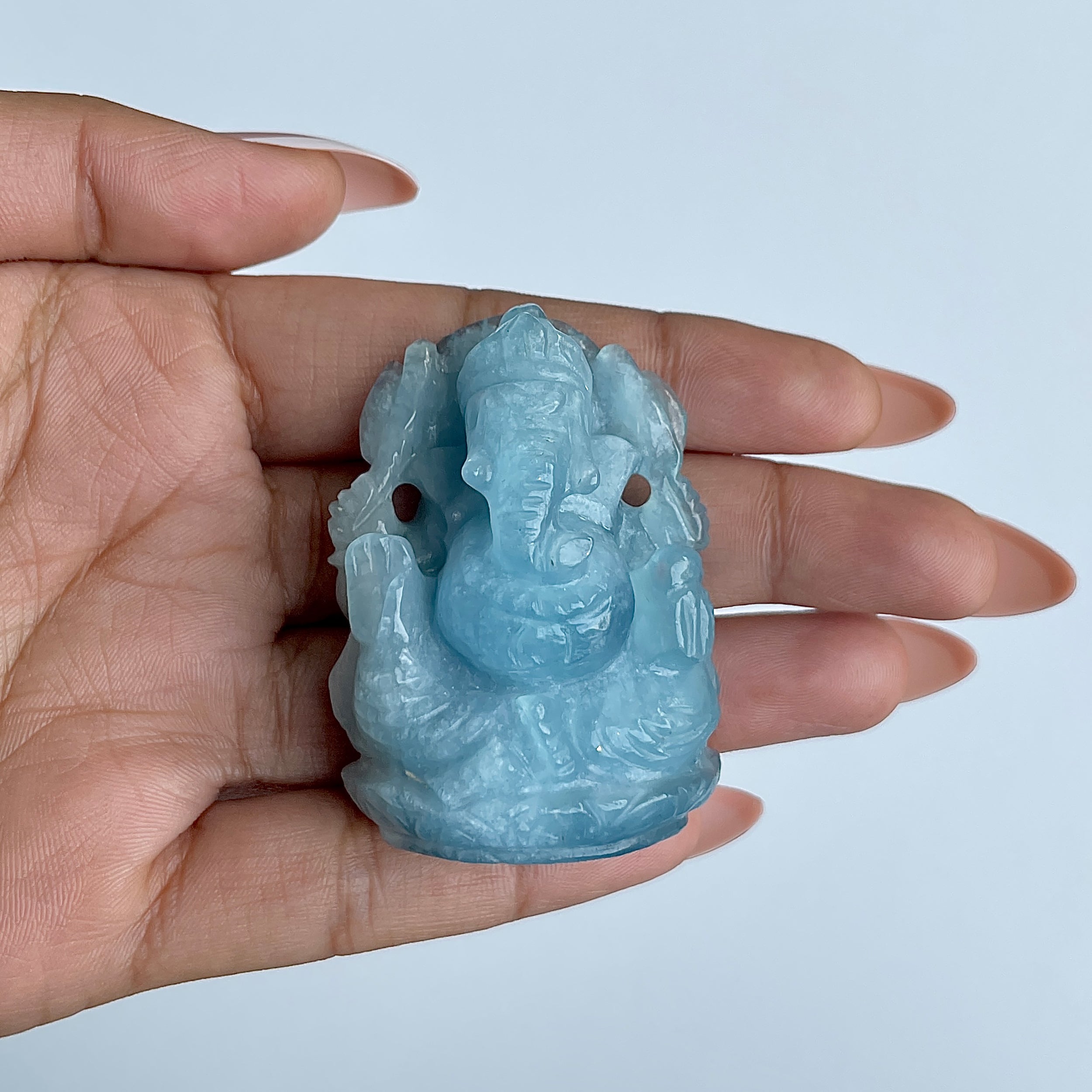 พระพิฆเนศทรงเครื่อง อะความารีน น้ำหนัก 340 กะรัต ส่วนสูง 5.1 ซม.(AQM-MRT-21.)