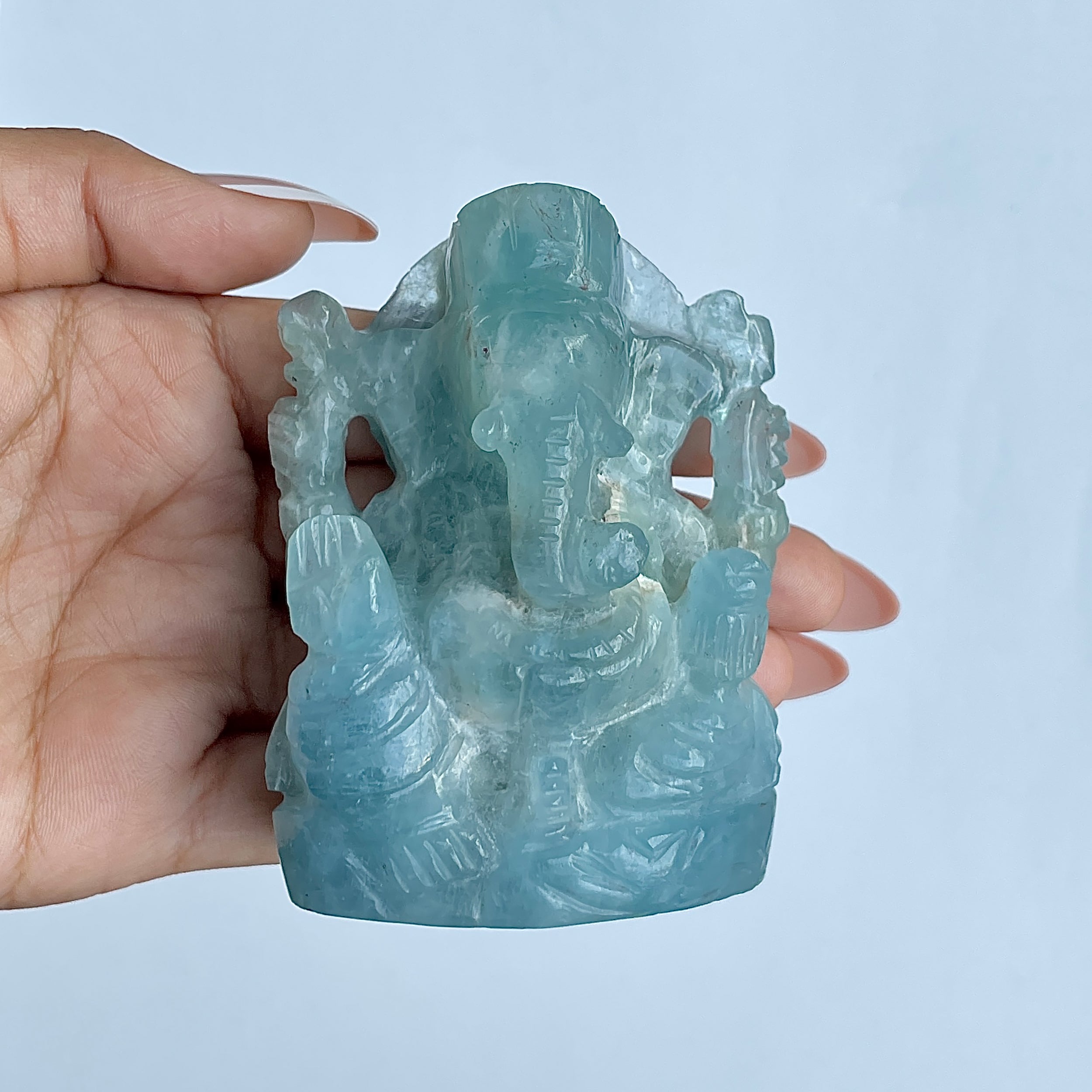 พระพิฆเนศทรงเครื่องอความารีน น้ำหนัก 1321 กะรัต ส่วนสูง 8.1 ซม.(AQM-MRT-22.)