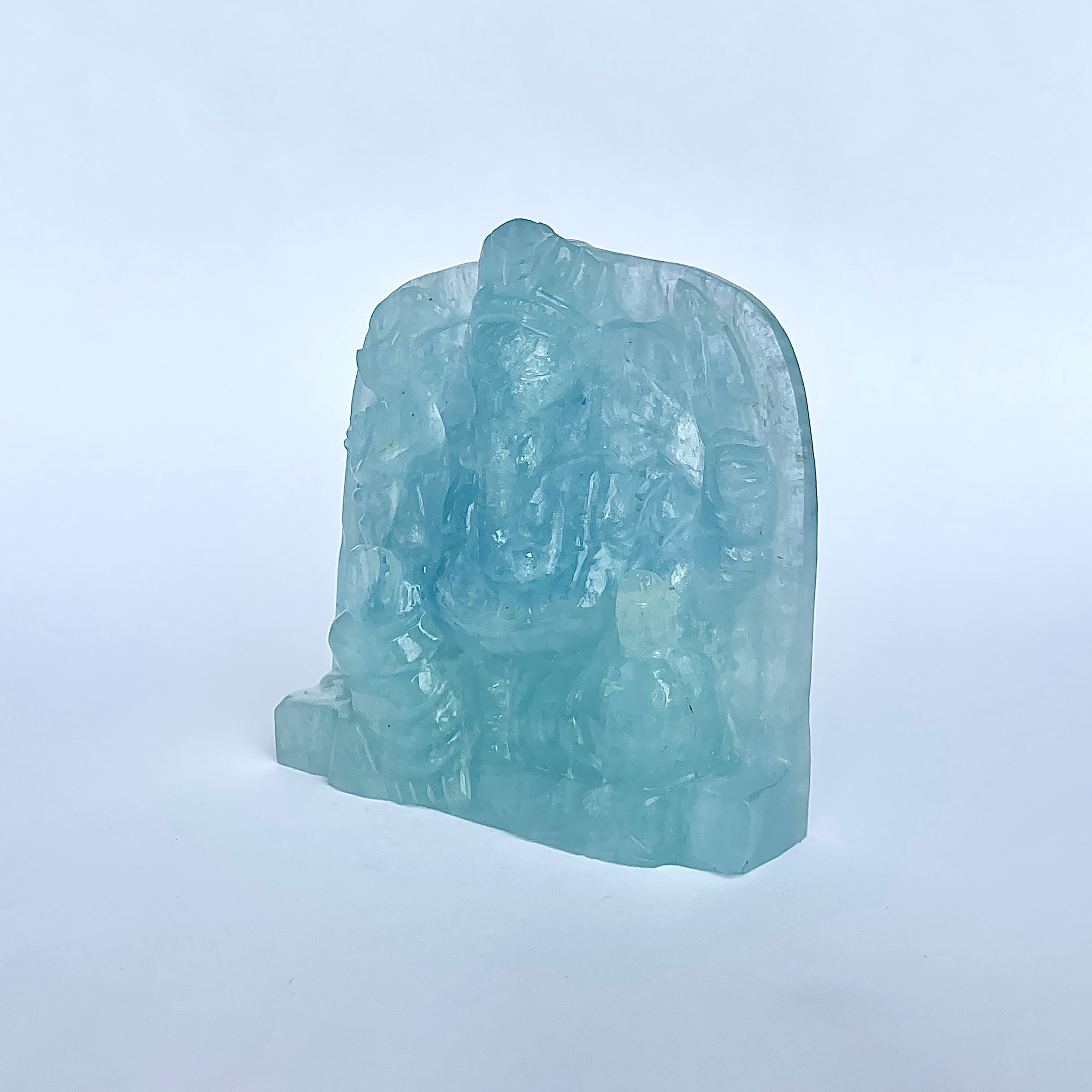 พระพิฆเนศทรงเครื่องอความารีน น้ำหนัก 1154 กะรัต ส่วนสูง 7.9 ซม.(AQM-MRT-23.)