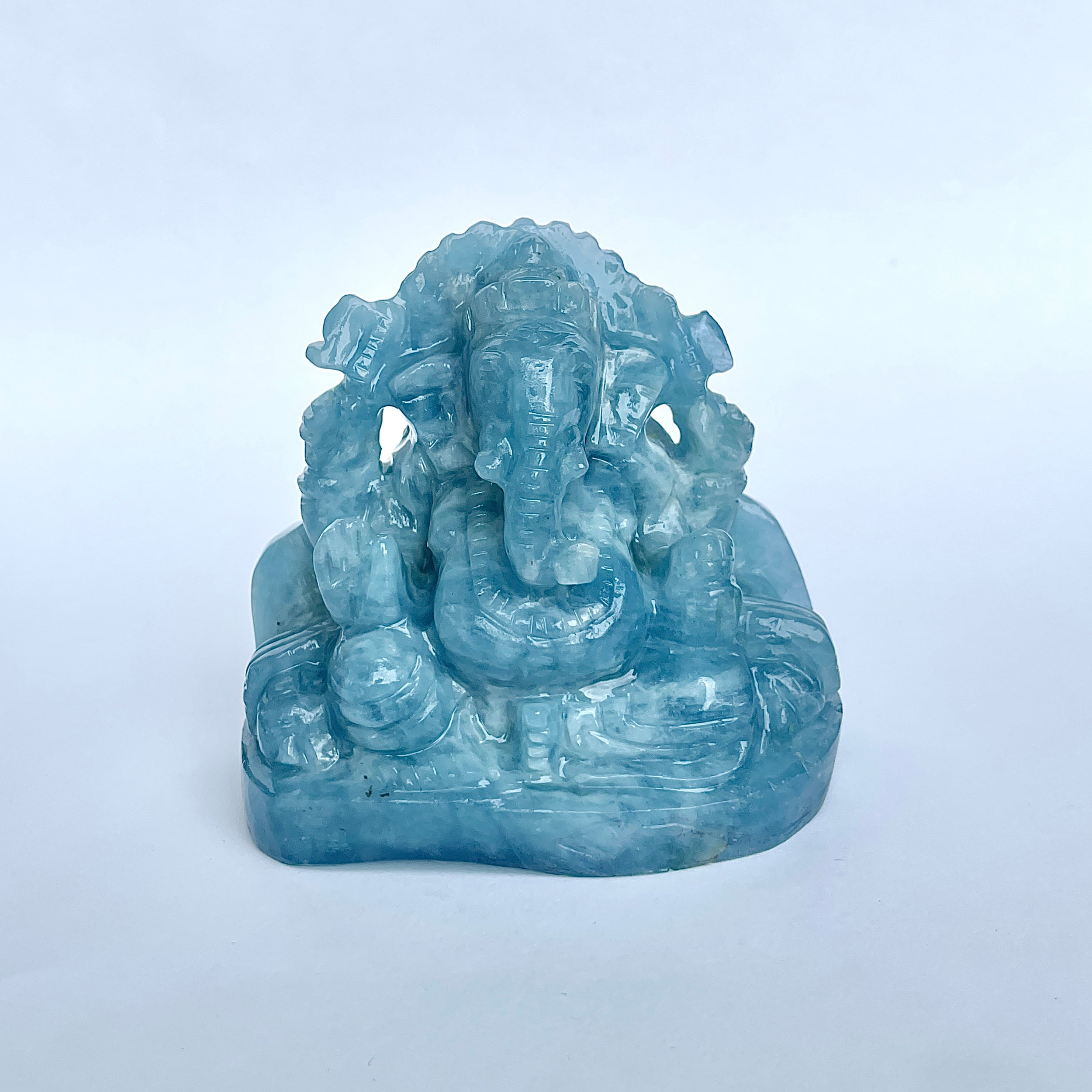 พระพิฆเนศทรงเครื่อง Aquamarine น้ำหนัก 1644.5 กะรัต ส่วนสูง 7.9 CM-(AQM-MRT-24.)