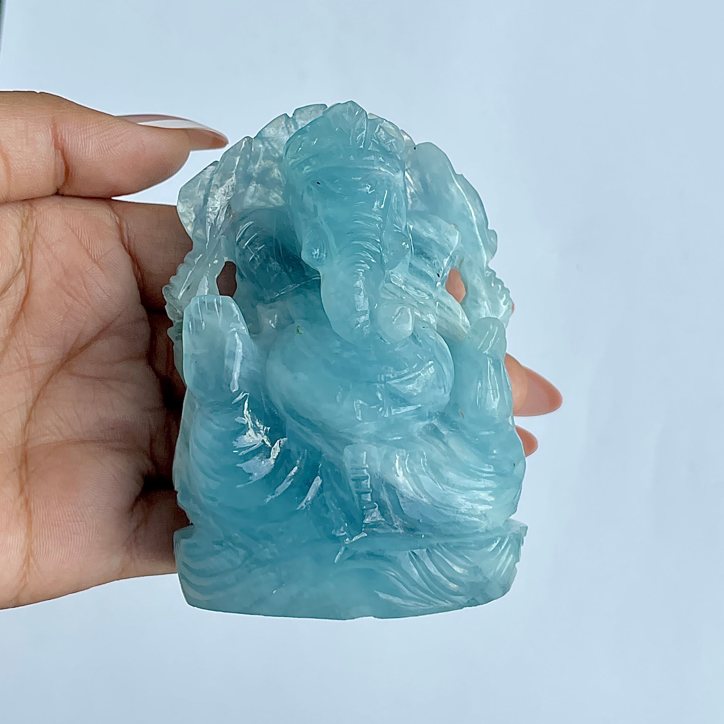 พระพิฆเนศทรงเครื่อง อะความารีน น้ำหนัก 1796.5 กะรัต สูง-9 CM-(AQM-MRT-3.)