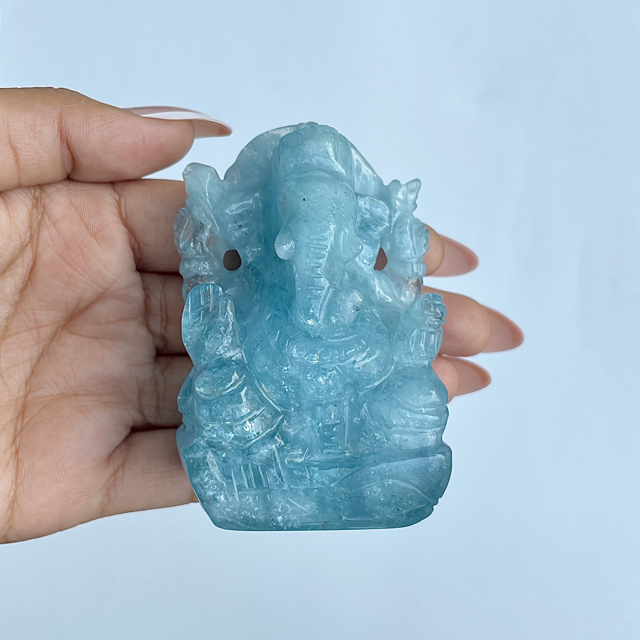 พระพิฆเนศทรงเครื่อง Aquamarine น้ำหนัก 1114.5 กะรัต ส่วนสูง 7.3 CM-(AQM-MRT-4.)