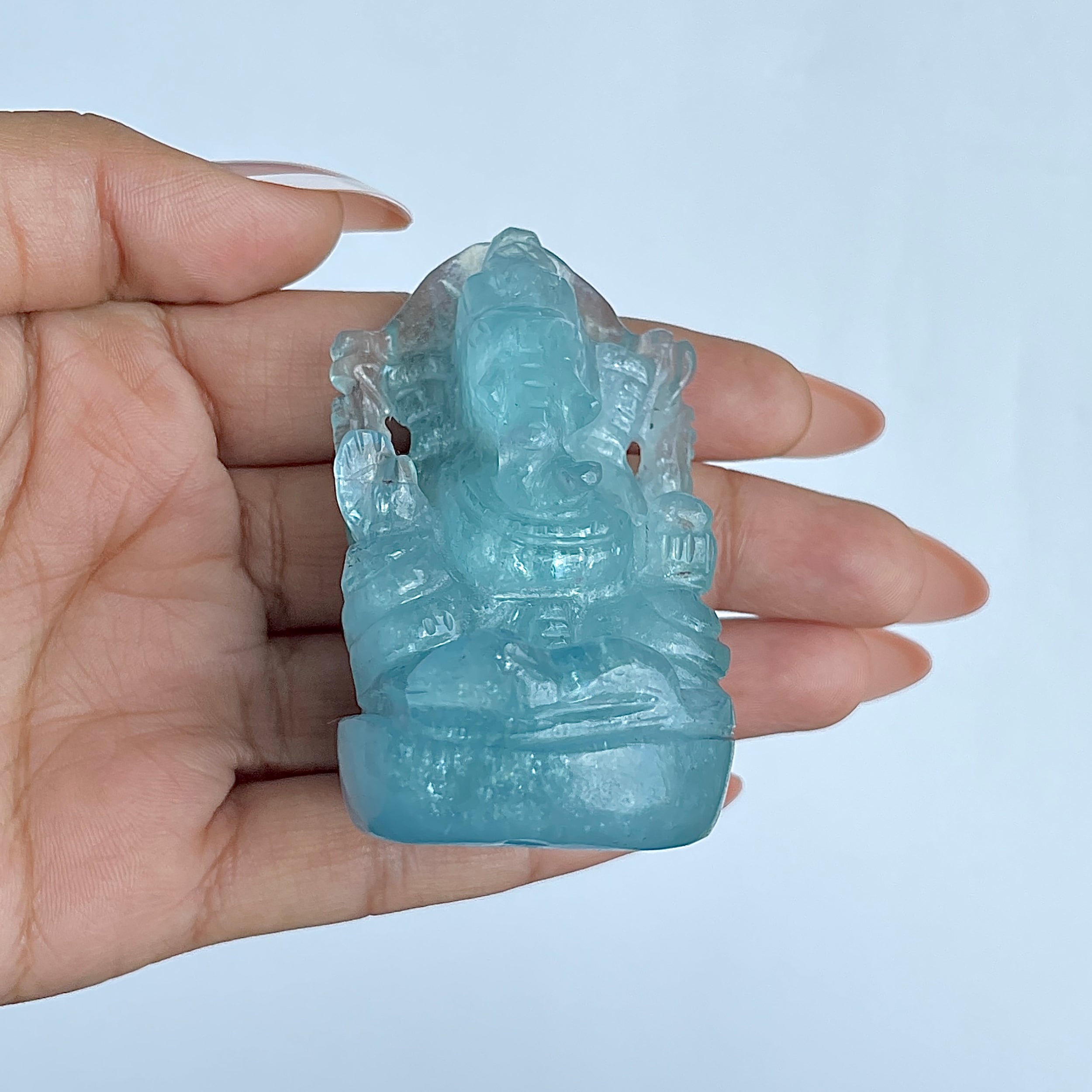 พระพิฆเนศทรงเครื่องอความารีน น้ำหนัก 655.5 กะรัต ส่วนสูง 6.8 ซม.(AQM-MRT-5.)