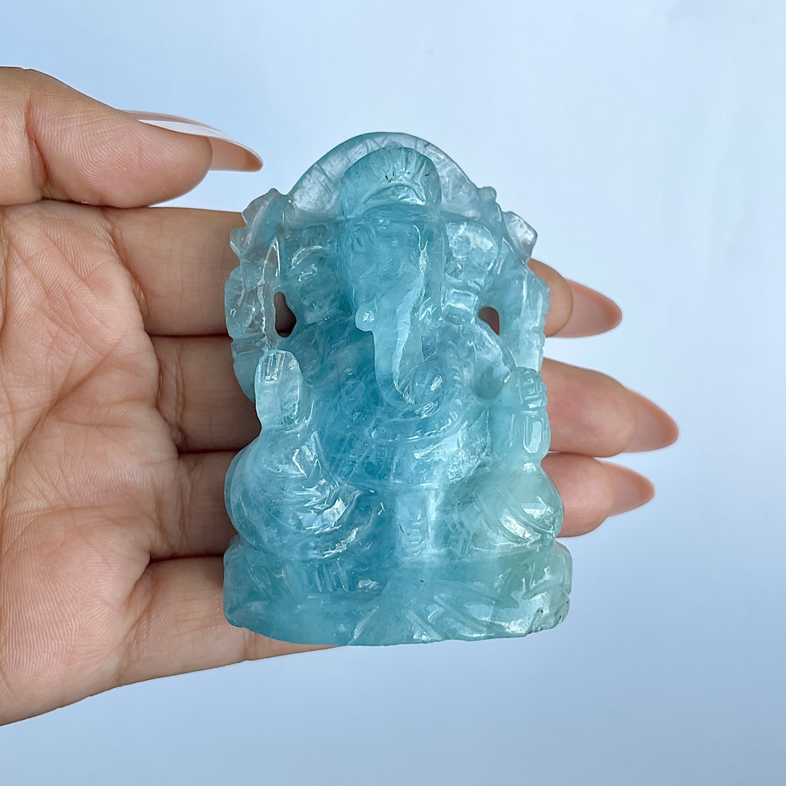 พระพิฆเนศทรงเครื่องอความารีน น้ำหนัก 606 กะรัต ส่วนสูง 6.8 ซม.(AQM-MRT-7.)