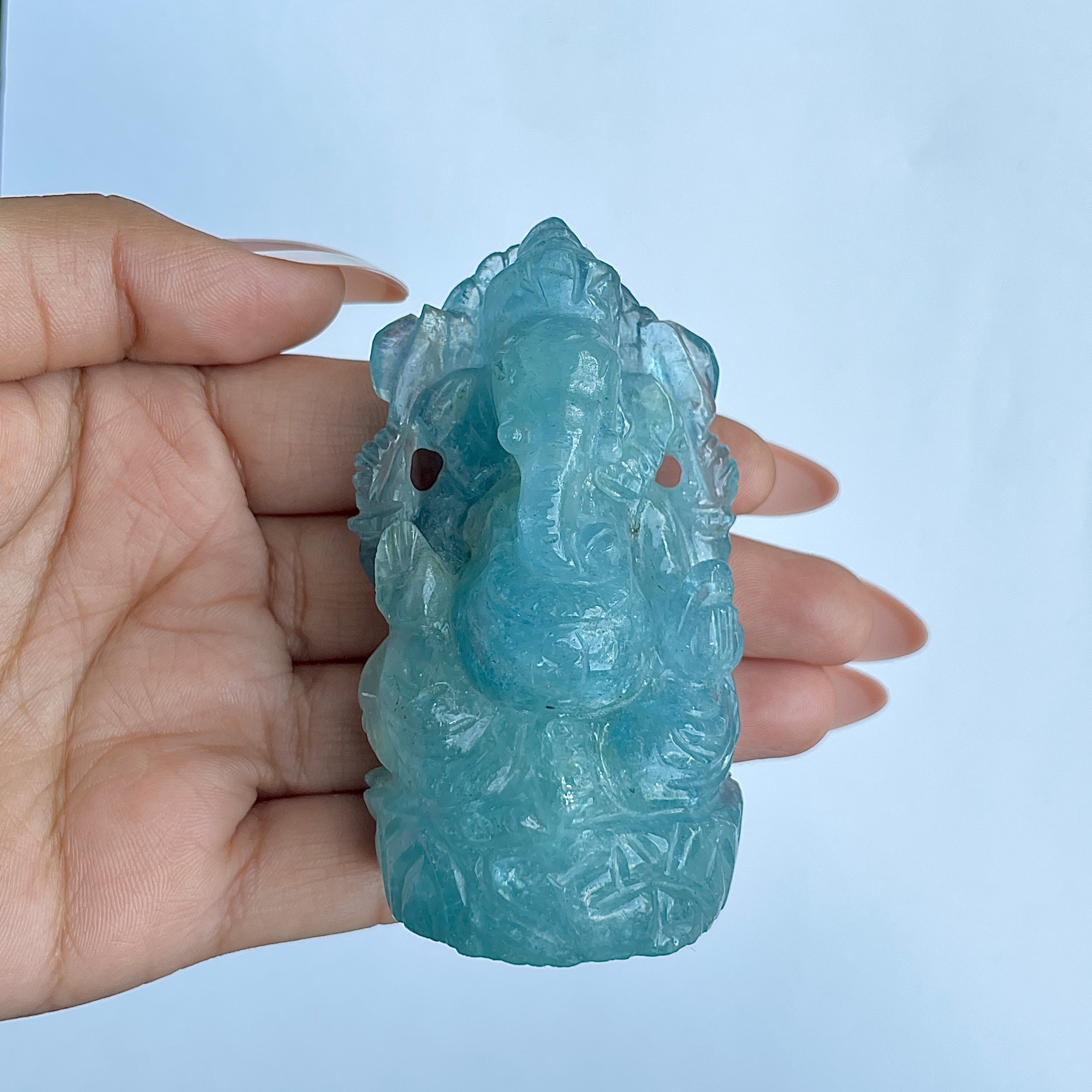 พระพิฆเนศทรงเครื่อง อะความารีน น้ำหนัก 762 กะรัต ส่วนสูง-7.5 CM-(AQM-MRT-8.)