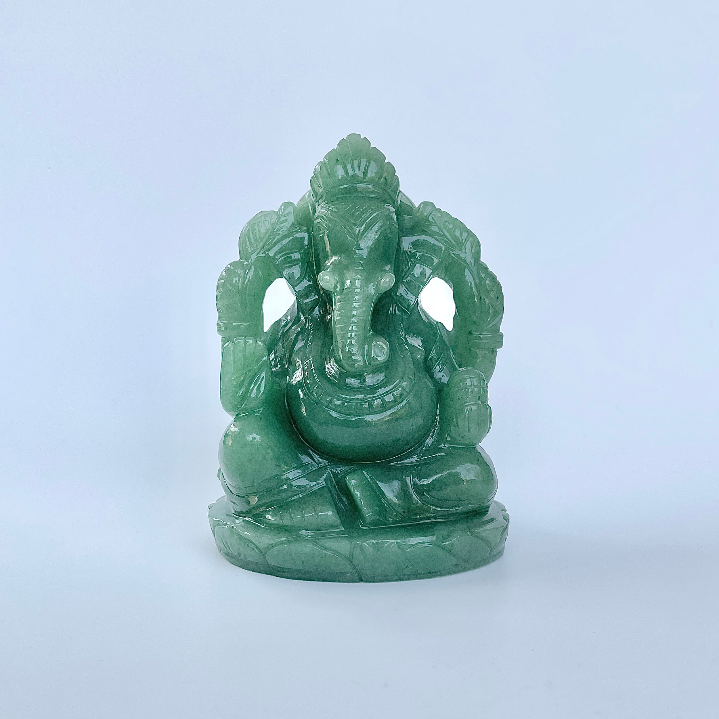 เทวรูปพระพิฆเนศเขียวอเวนเจอรีน 3615 กะรัต ส่วนสูง :-12.1 CM-(GAV-MRT-1.)