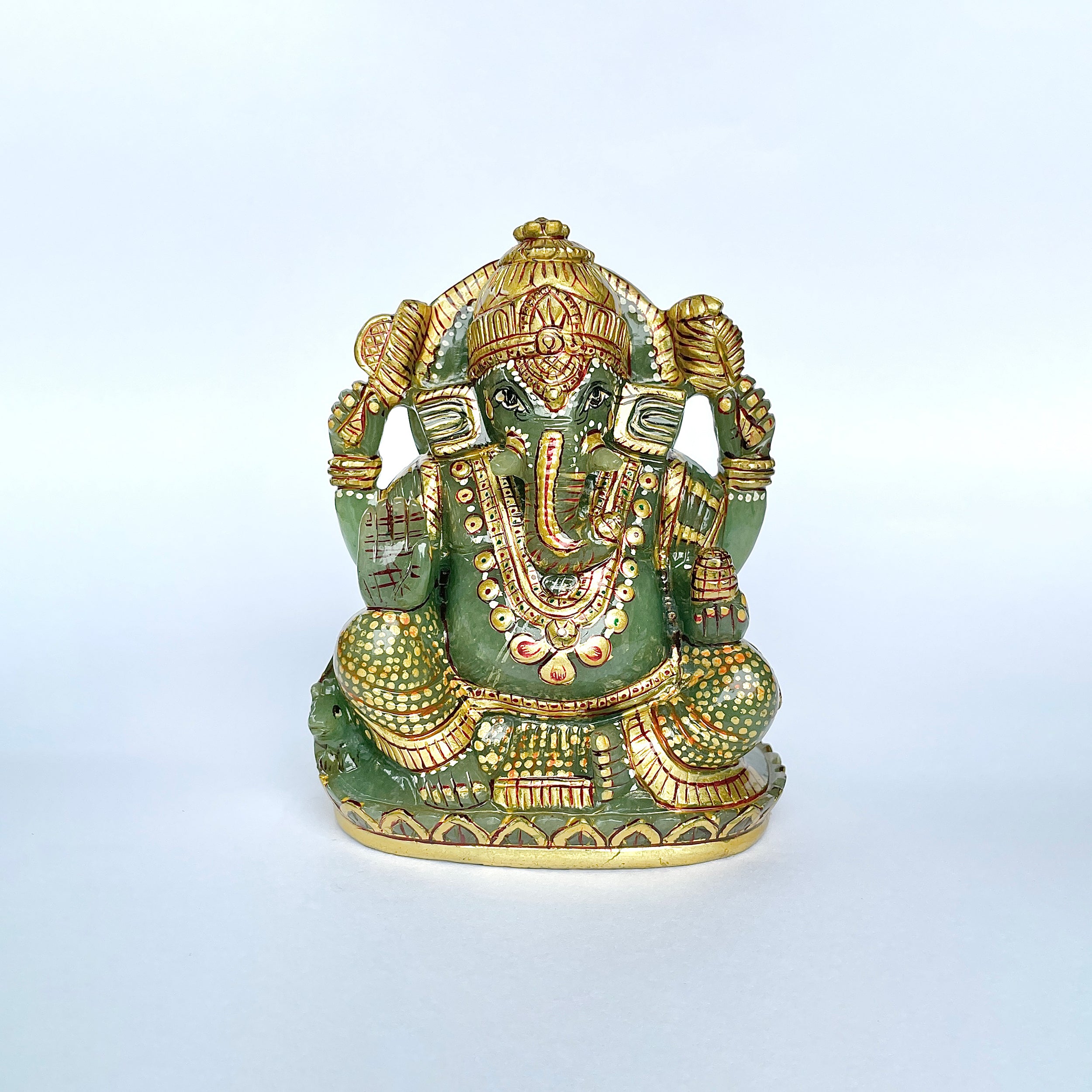 เทวรูปพระพิฆเนศสีเขียว Aventurine 3044 กะรัต เทวรูป สูง-11 CM-(GAV-MRT-11.)