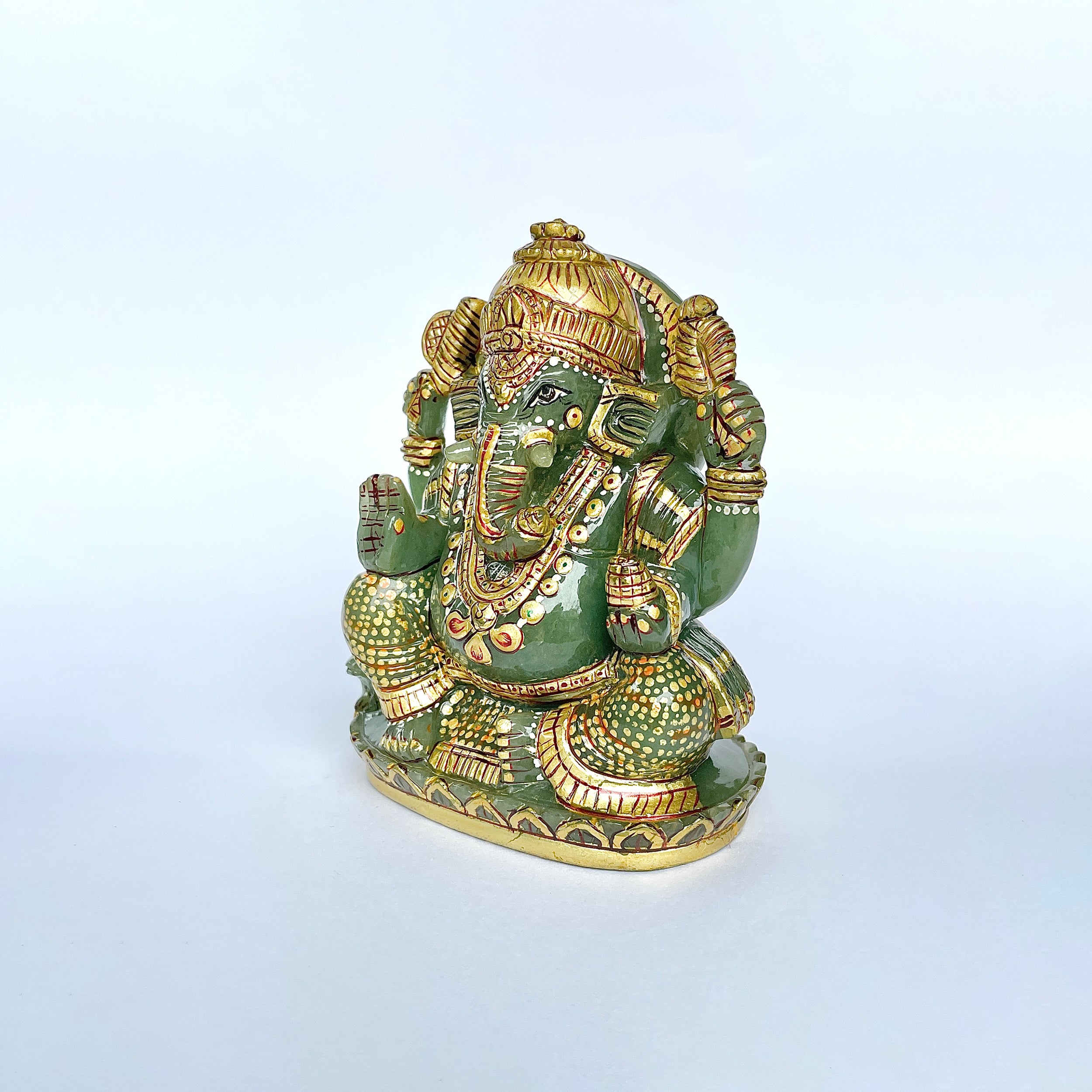 เทวรูปพระพิฆเนศสีเขียว Aventurine 3044 กะรัต เทวรูป สูง-11 CM-(GAV-MRT-11.)