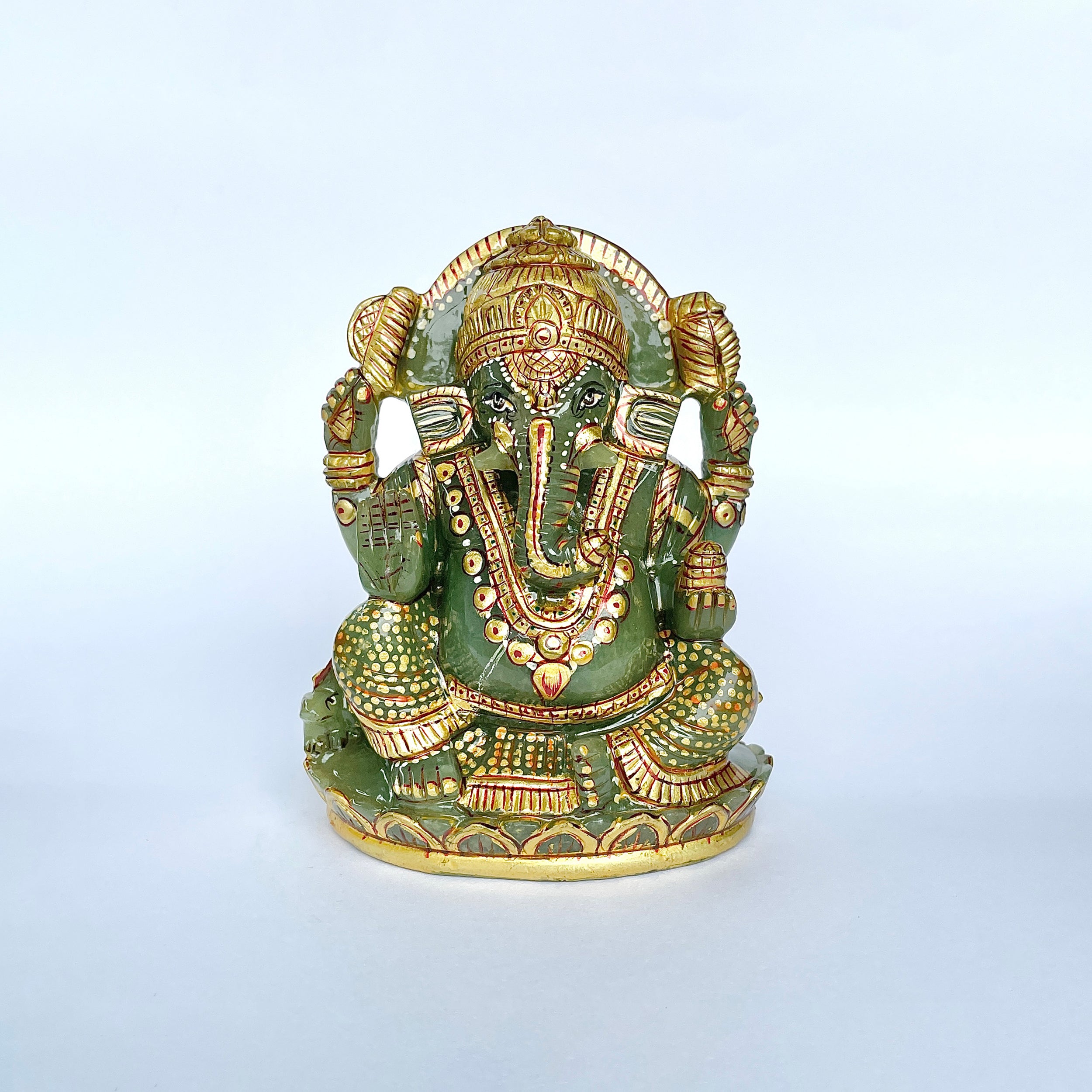 เทวรูปพระพิฆเนศสีเขียว Aventurine 2728 กะรัต เทวรูป สูง-11 CM-(GAV-MRT-13.)