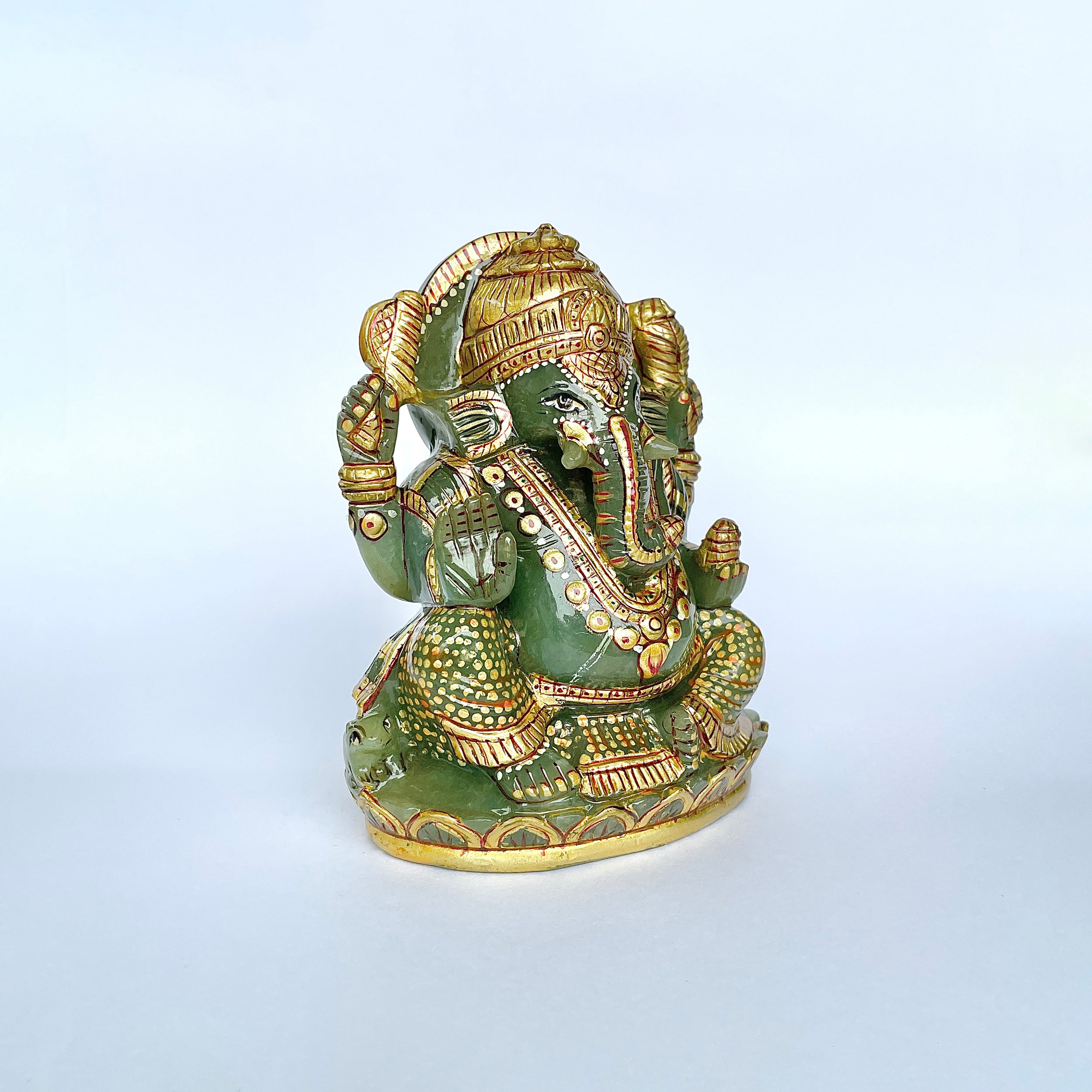 เทวรูปพระพิฆเนศสีเขียว Aventurine 2728 กะรัต เทวรูป สูง-11 CM-(GAV-MRT-13.)