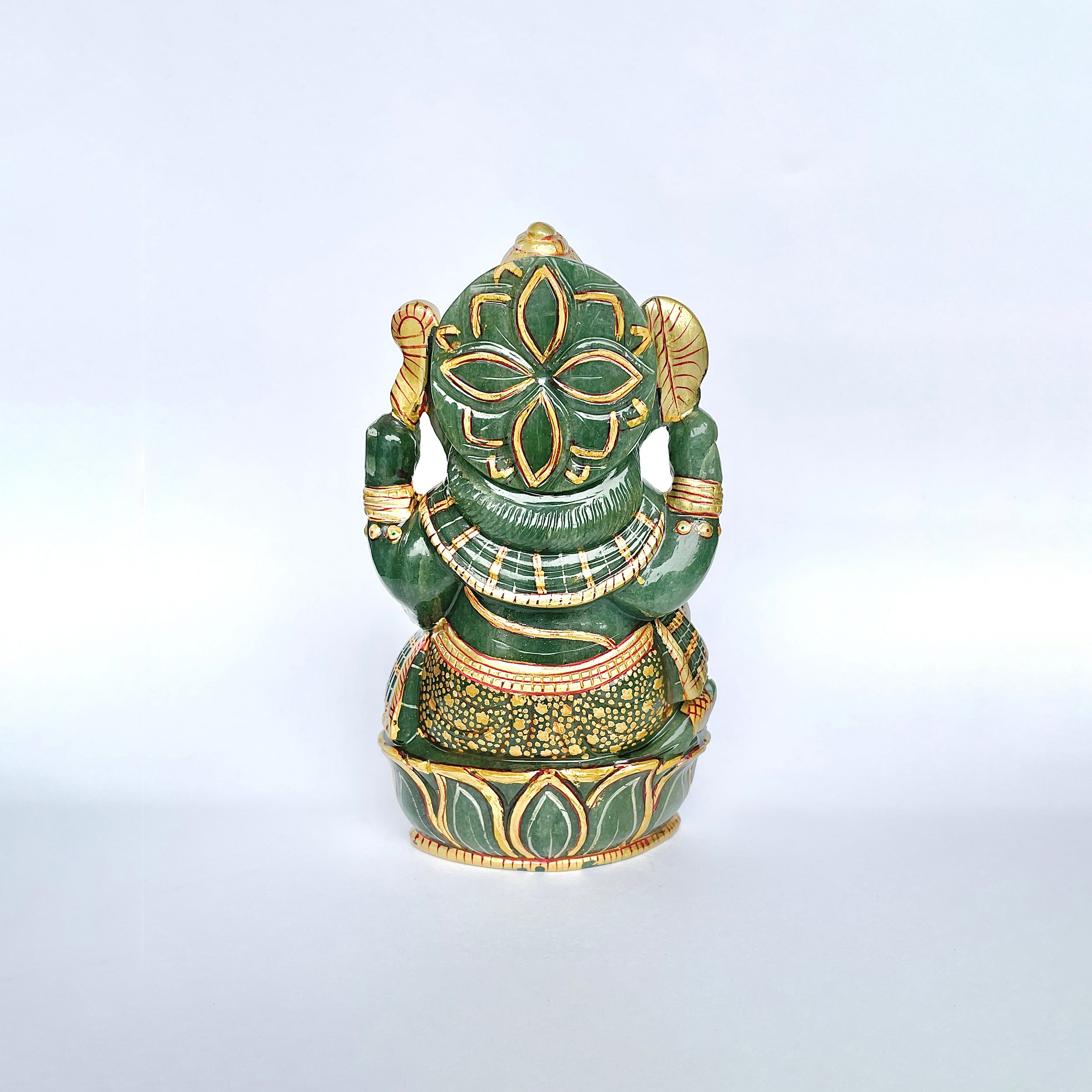 เทวรูปพระพิฆเนศสีเขียว Aventurine 4438 กะรัต เทวรูป ส่วนสูง-15.8 CM-(GAV-MRT-14.)