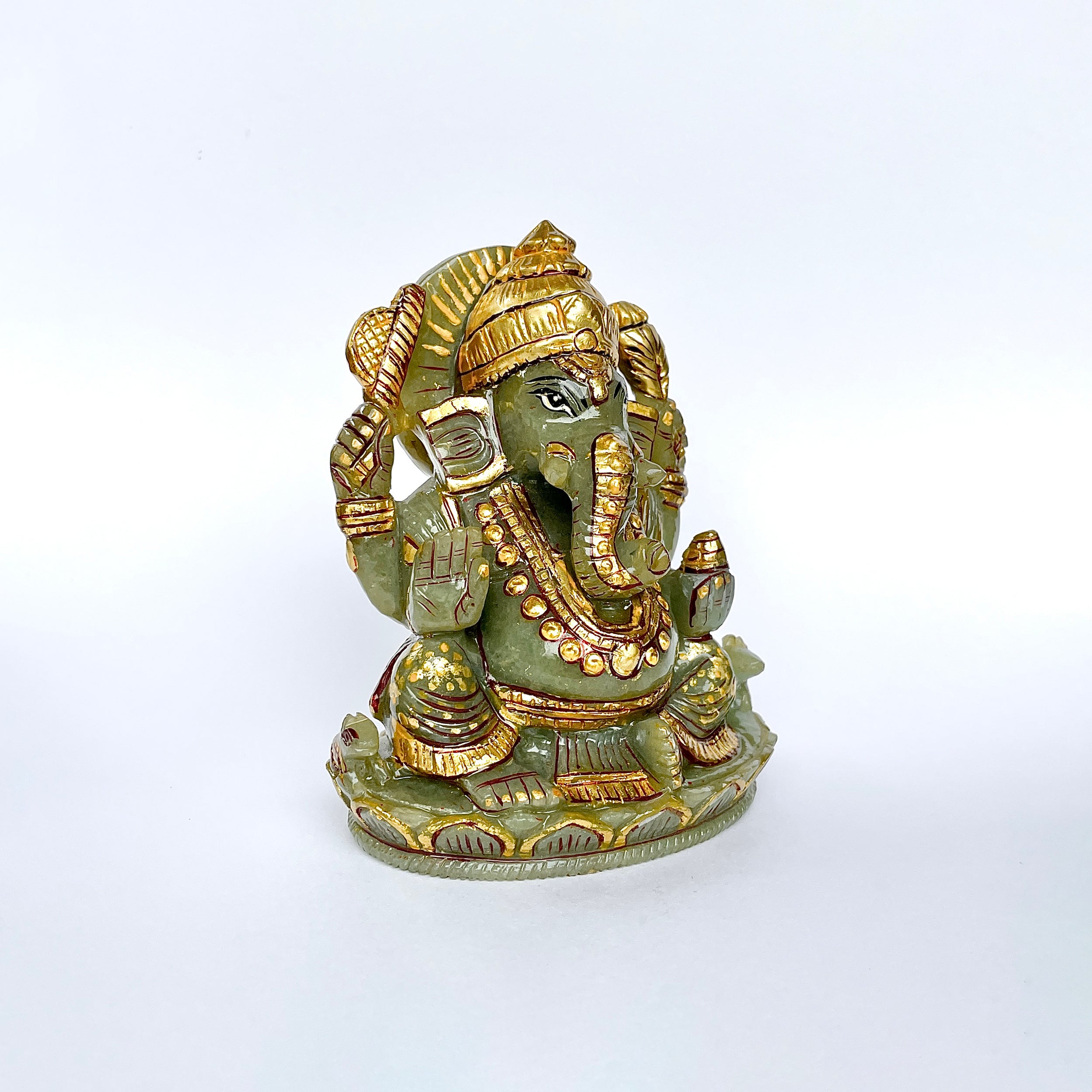 เทวรูปพระพิฆเนศสีเขียว Aventurine 2740 กะรัต เทวรูป สูง-11 CM-(GAV-MRT-5.)