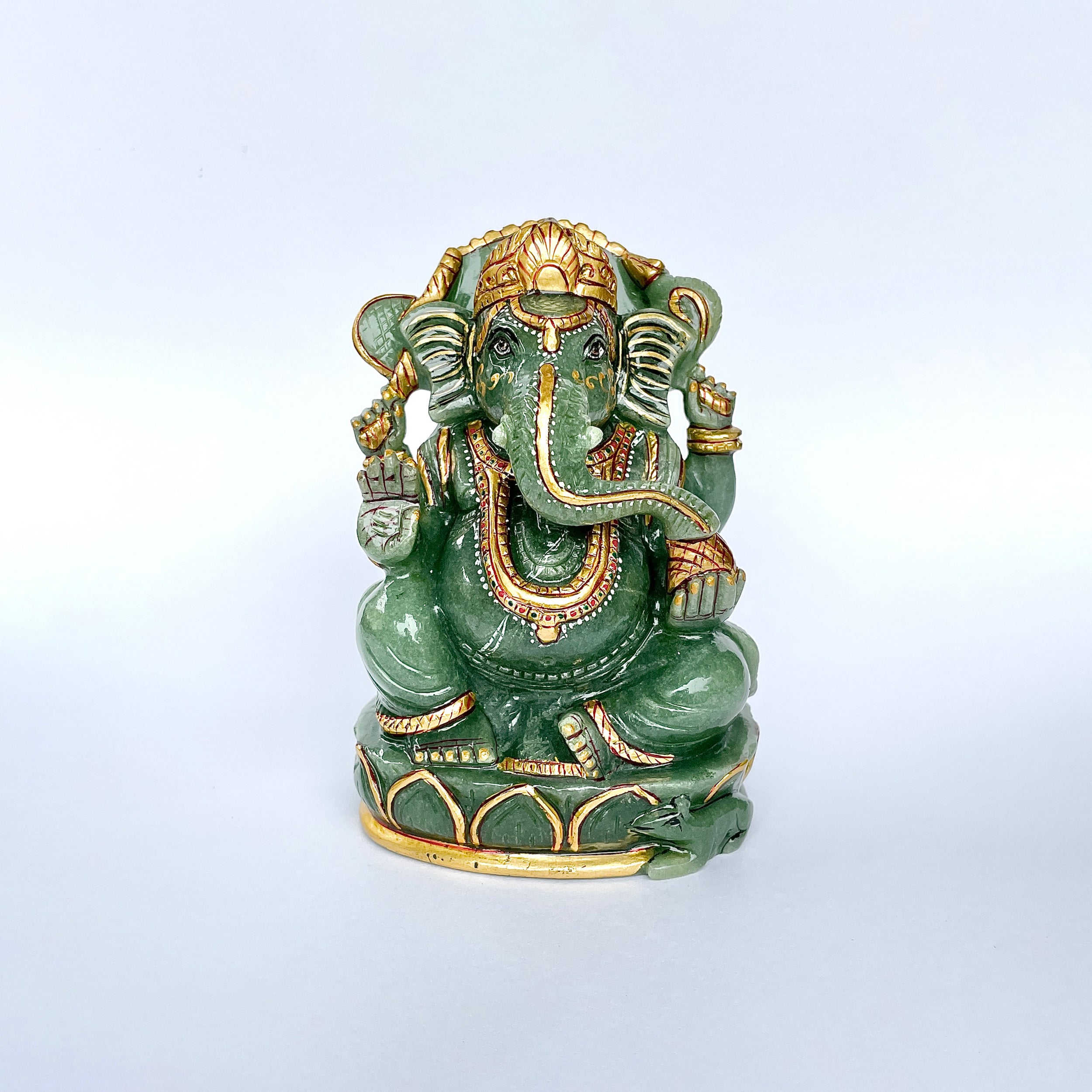 เทวรูปพระพิฆเนศเขียวอาเวนทูรีน 3913 กะรัต เทวรูป สูง-12 CM-(GAV-MRT-6.)