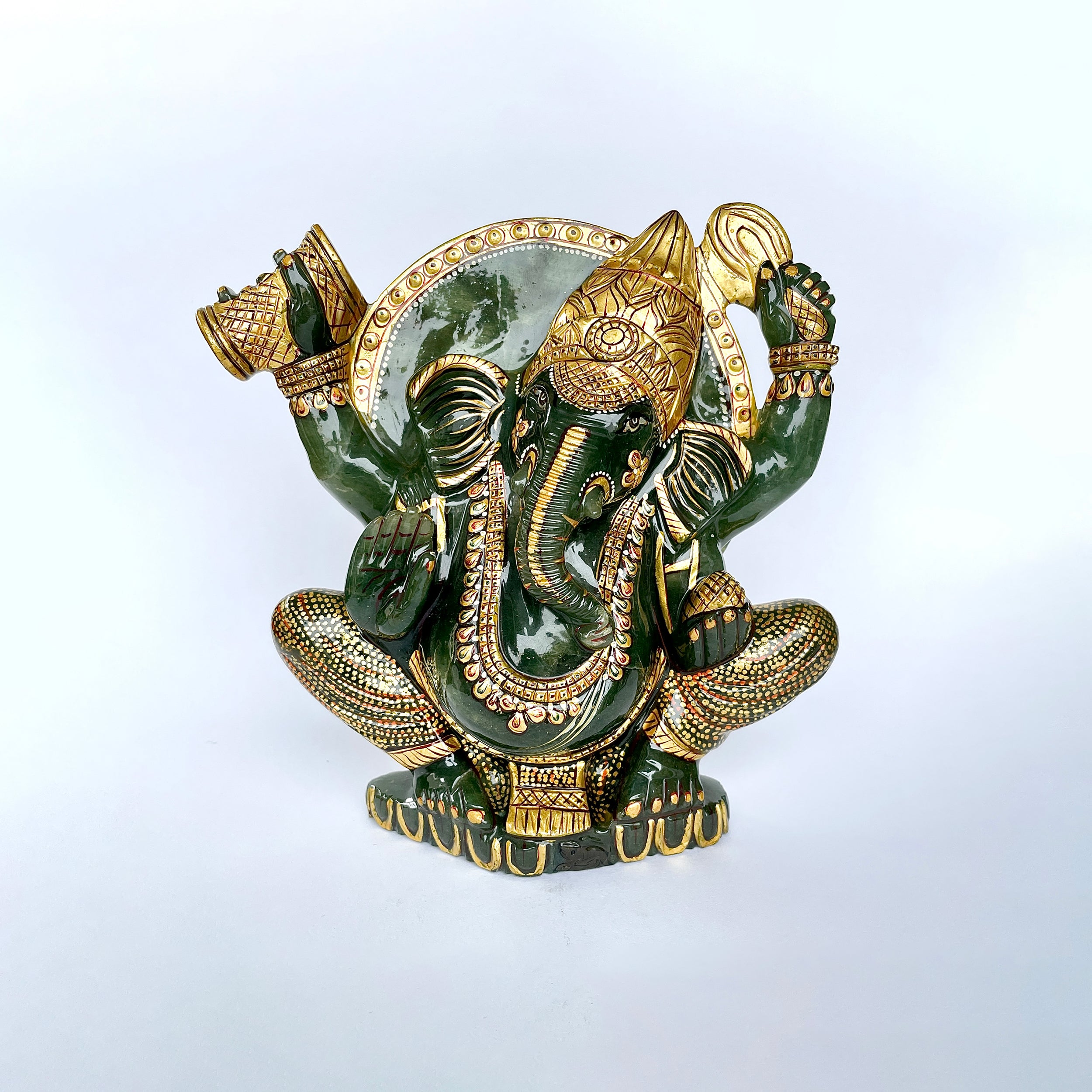 เทวรูปพระพิฆเนศเขียวอเวนทูรีน 3882 กะรัต สูง - 14.5 CM-(GAV-MRT-7.)