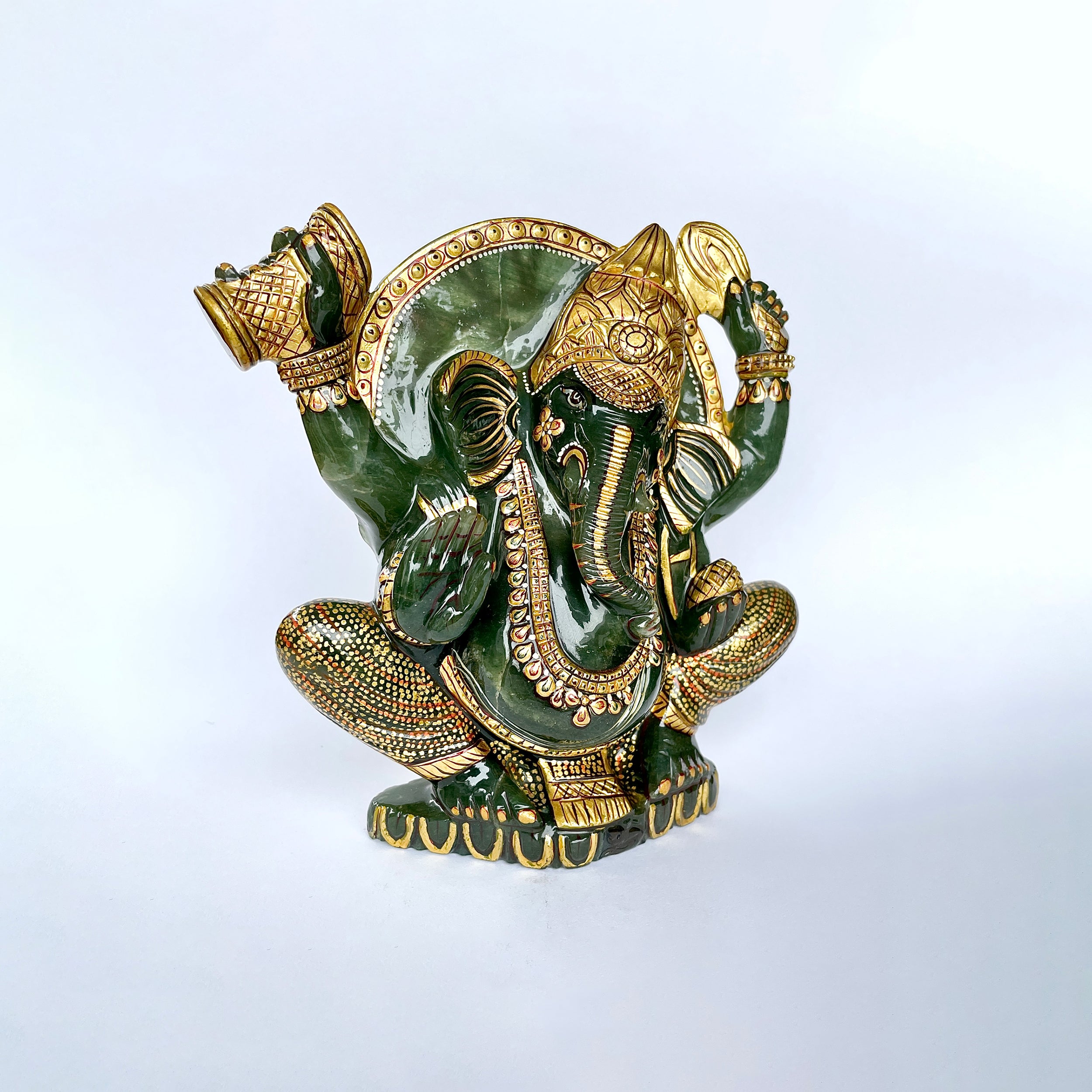 เทวรูปพระพิฆเนศเขียวอเวนทูรีน 3882 กะรัต สูง - 14.5 CM-(GAV-MRT-7.)