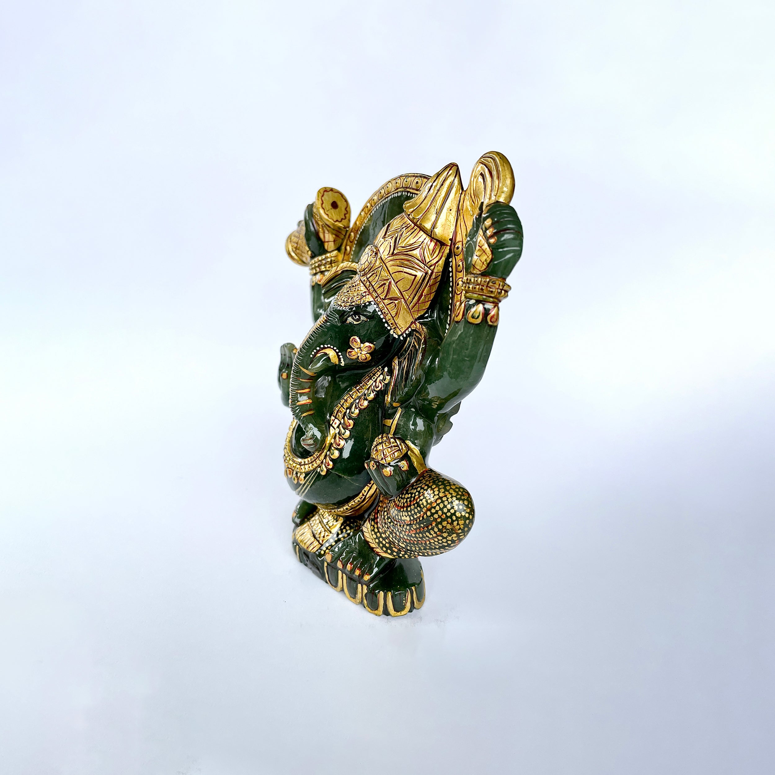 เทวรูปพระพิฆเนศเขียวอเวนทูรีน 3882 กะรัต สูง - 14.5 CM-(GAV-MRT-7.)