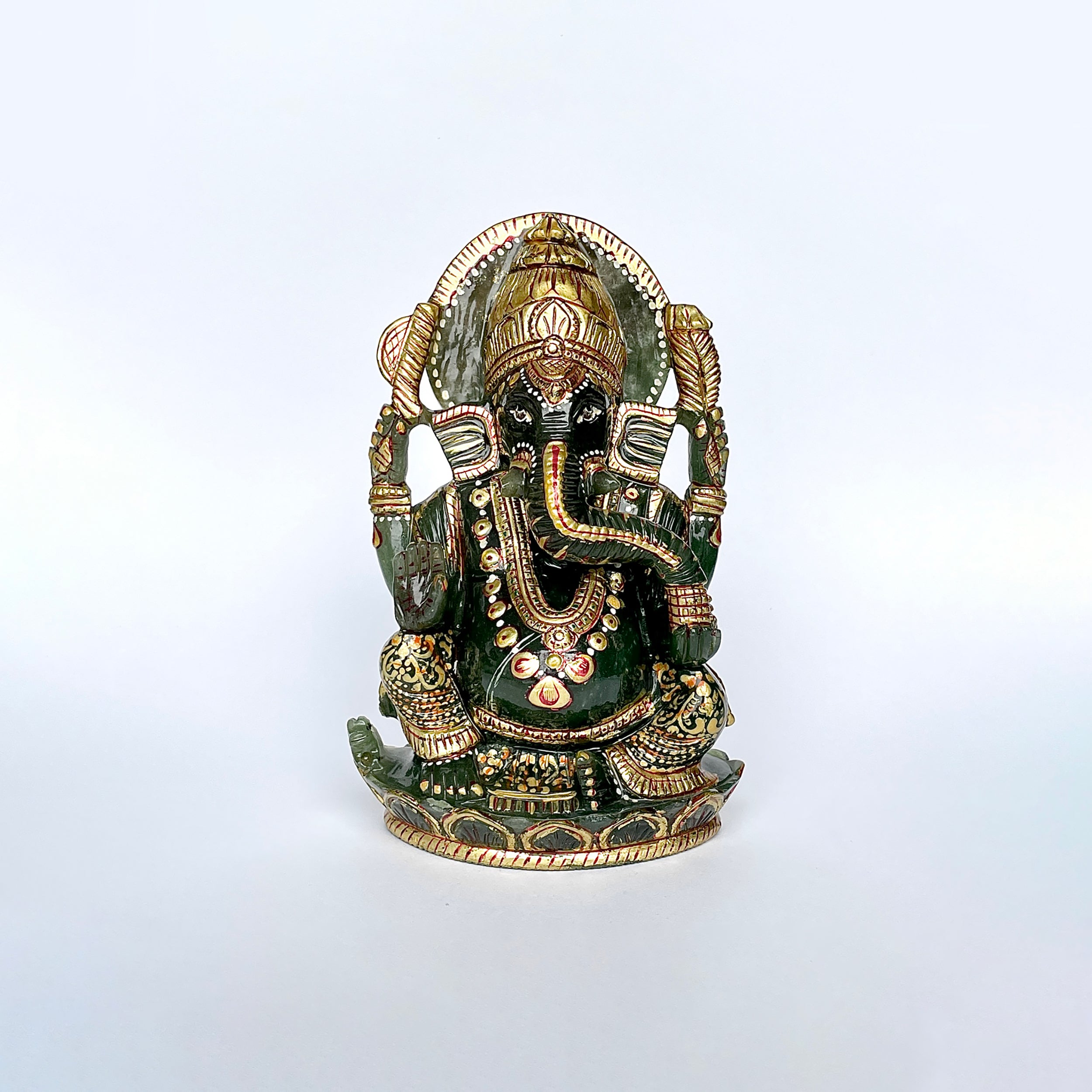 เทวรูปพระพิฆเนศเขียวอาเวนทูรีน 2937 กะรัต สูง - 14.5 CM-(GAV-MRT-9.)