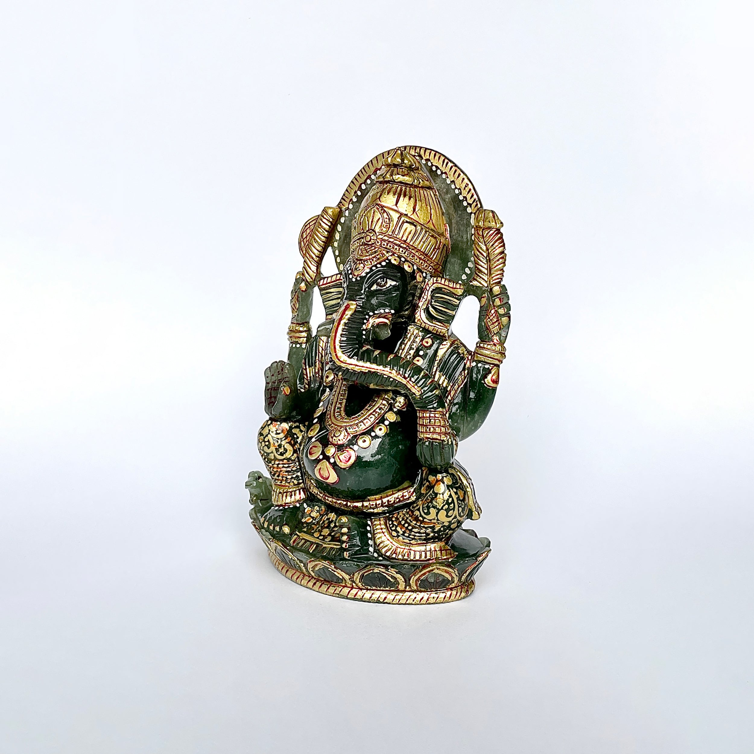 เทวรูปพระพิฆเนศเขียวอาเวนทูรีน 2937 กะรัต สูง - 14.5 CM-(GAV-MRT-9.)