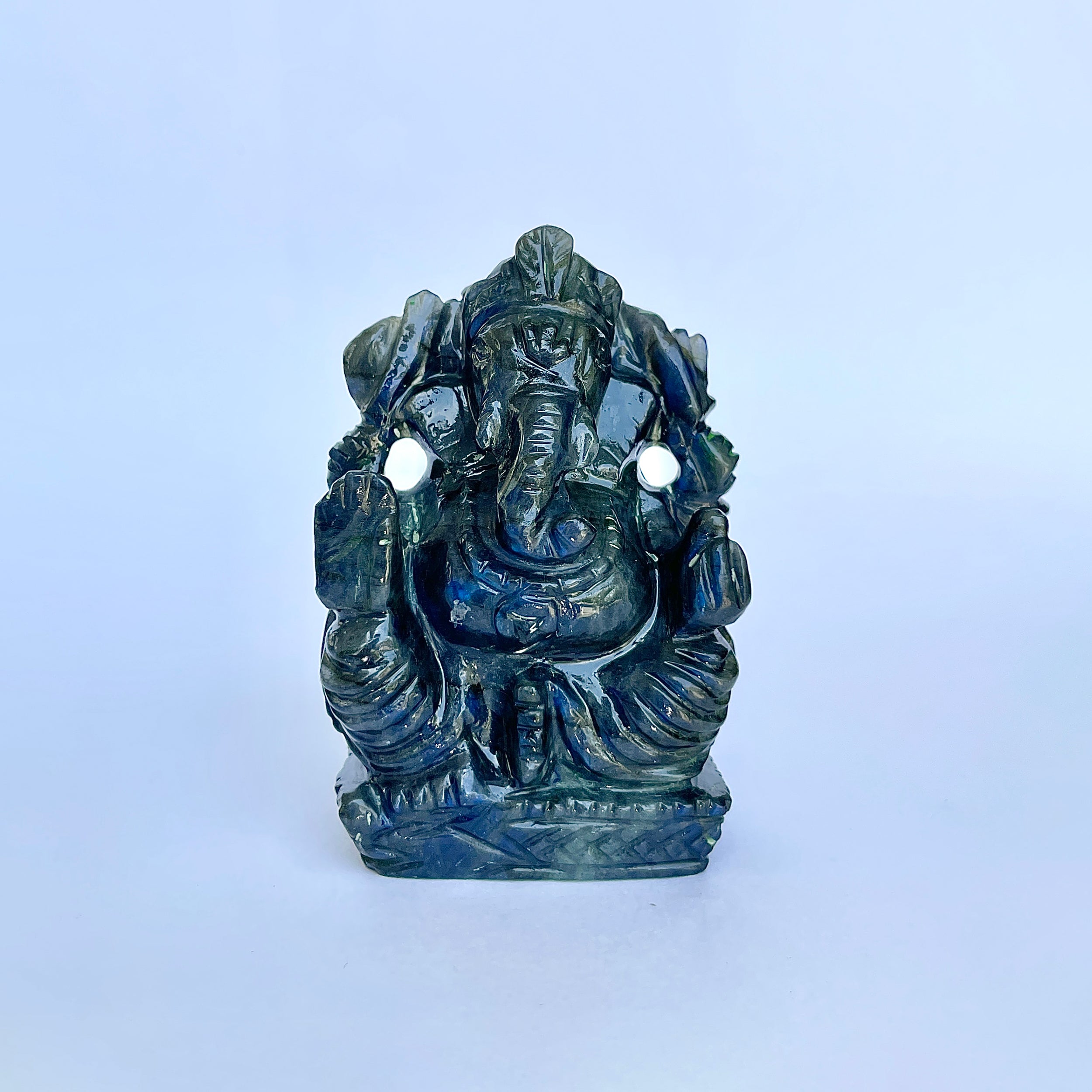 พระพิฆเนศลาบราโดไรต์ รูปเคารพ น้ำหนัก 940 กะรัต สูง-6.5 CM-(LBD-MRT-2.)