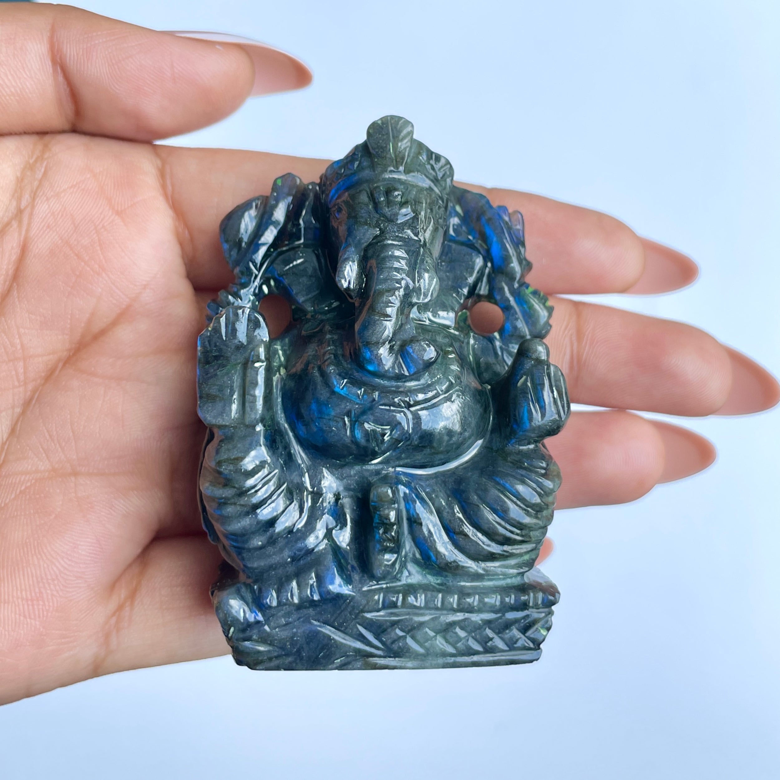 พระพิฆเนศลาบราโดไรต์ รูปเคารพ น้ำหนัก 940 กะรัต สูง-6.5 CM-(LBD-MRT-2.)