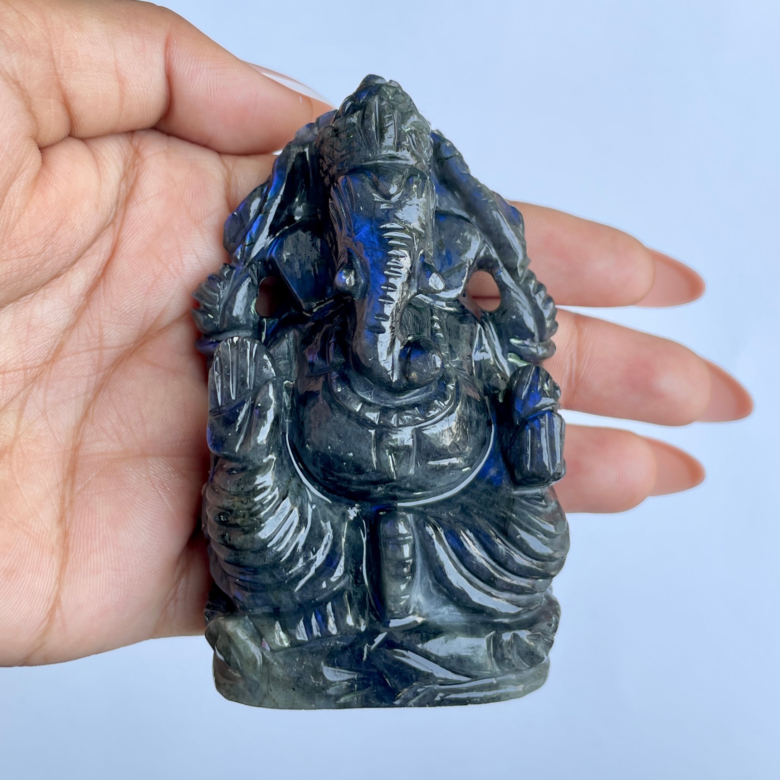 รูปเคารพพระพิฆเนศลาบราโดไรต์ 610 กะรัต สูง 8.3 CM-(LBD-MRT-3.)