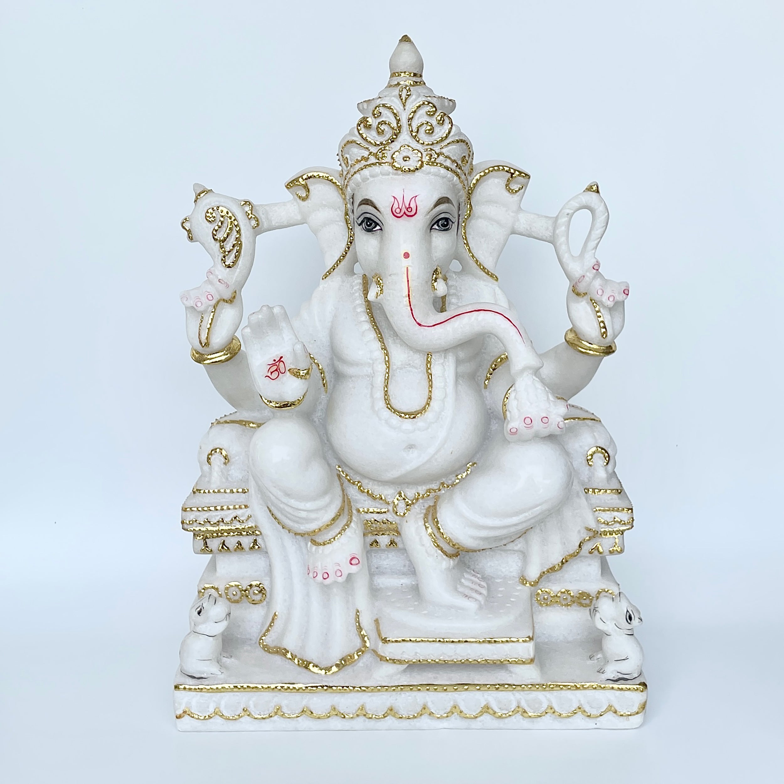 เทวรูปพระพิฆเนศหินอ่อน สูง 15 นิ้ว-(MRL-MRT-5.)