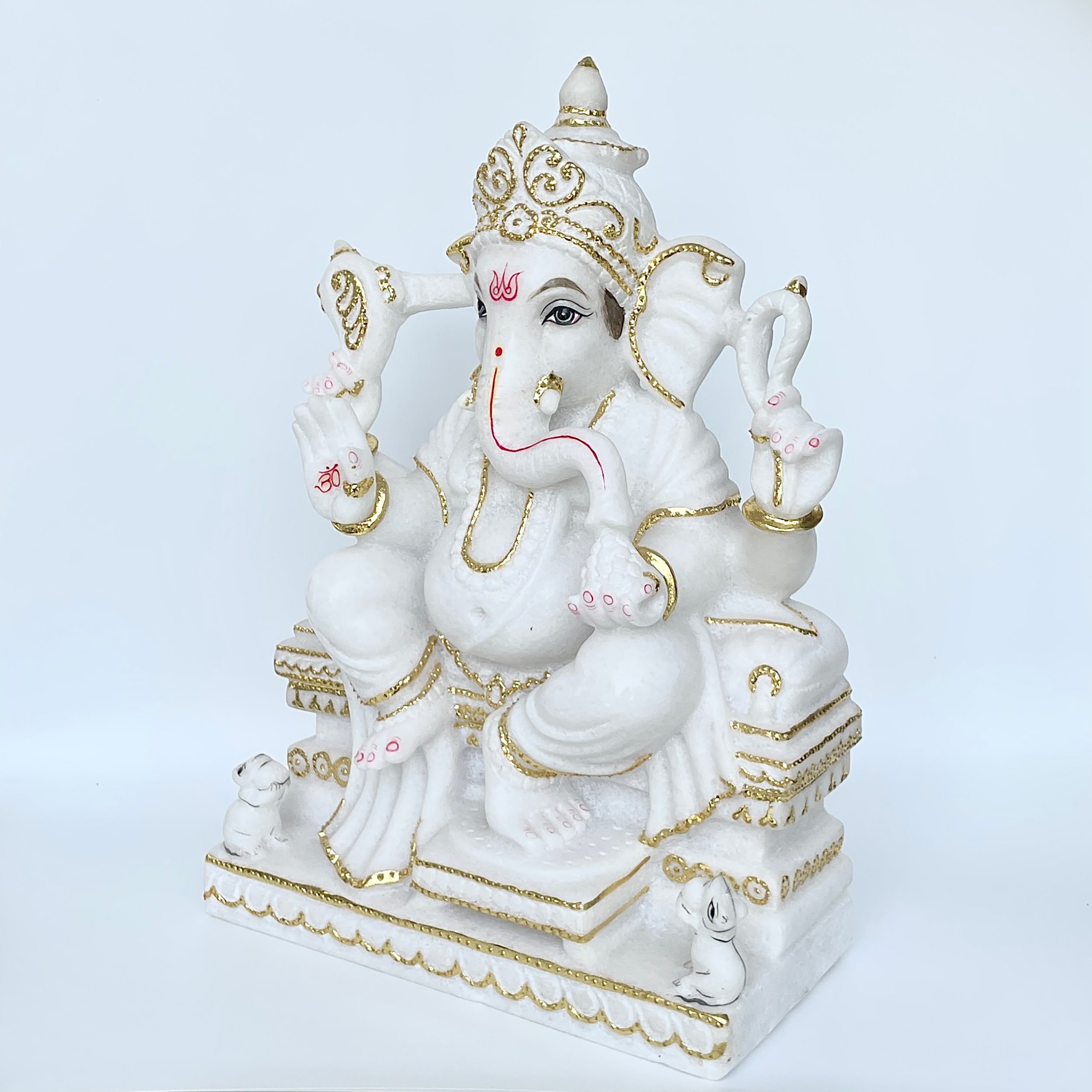 เทวรูปพระพิฆเนศหินอ่อน สูง 15 นิ้ว-(MRL-MRT-5.)