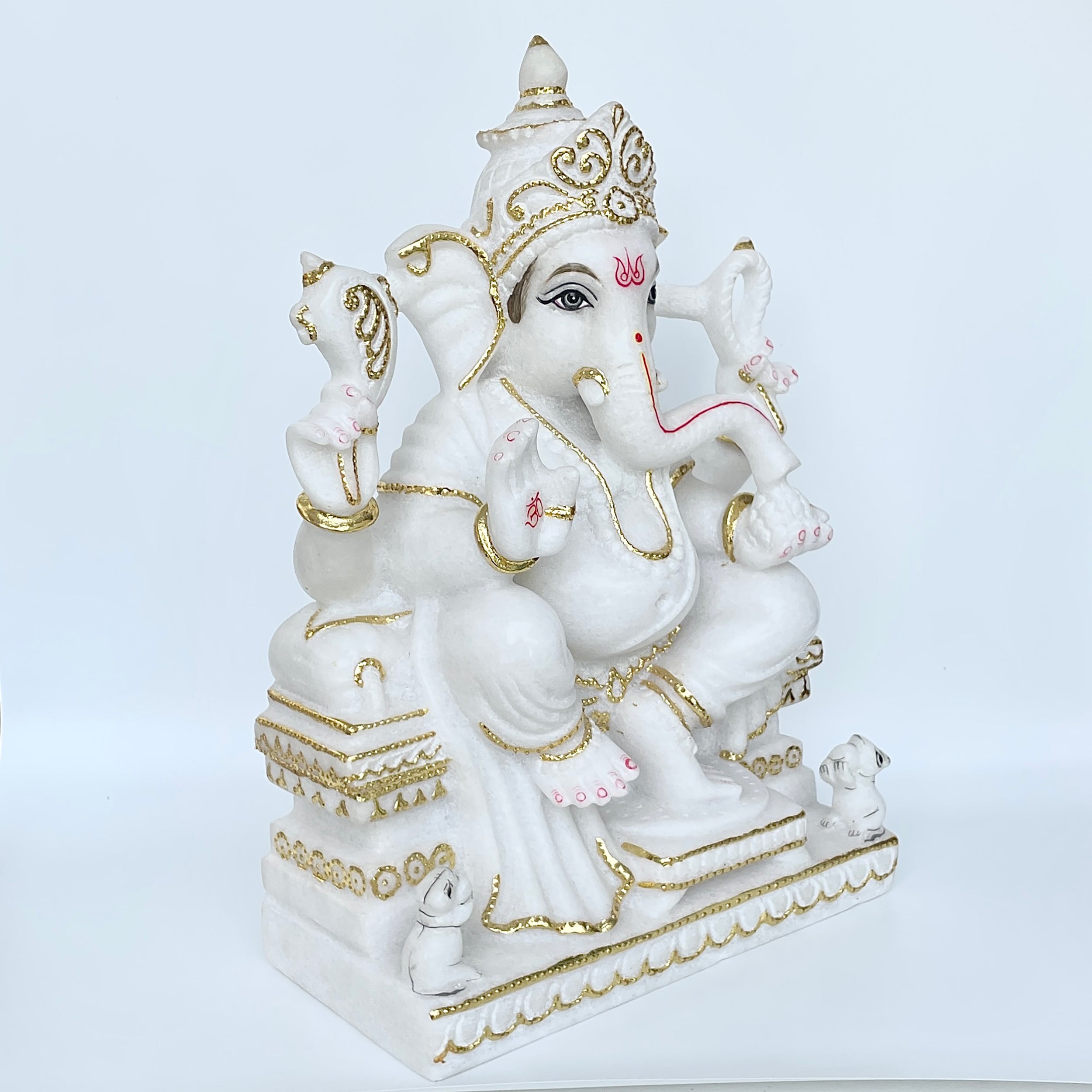 เทวรูปพระพิฆเนศหินอ่อน สูง 15 นิ้ว-(MRL-MRT-5.)