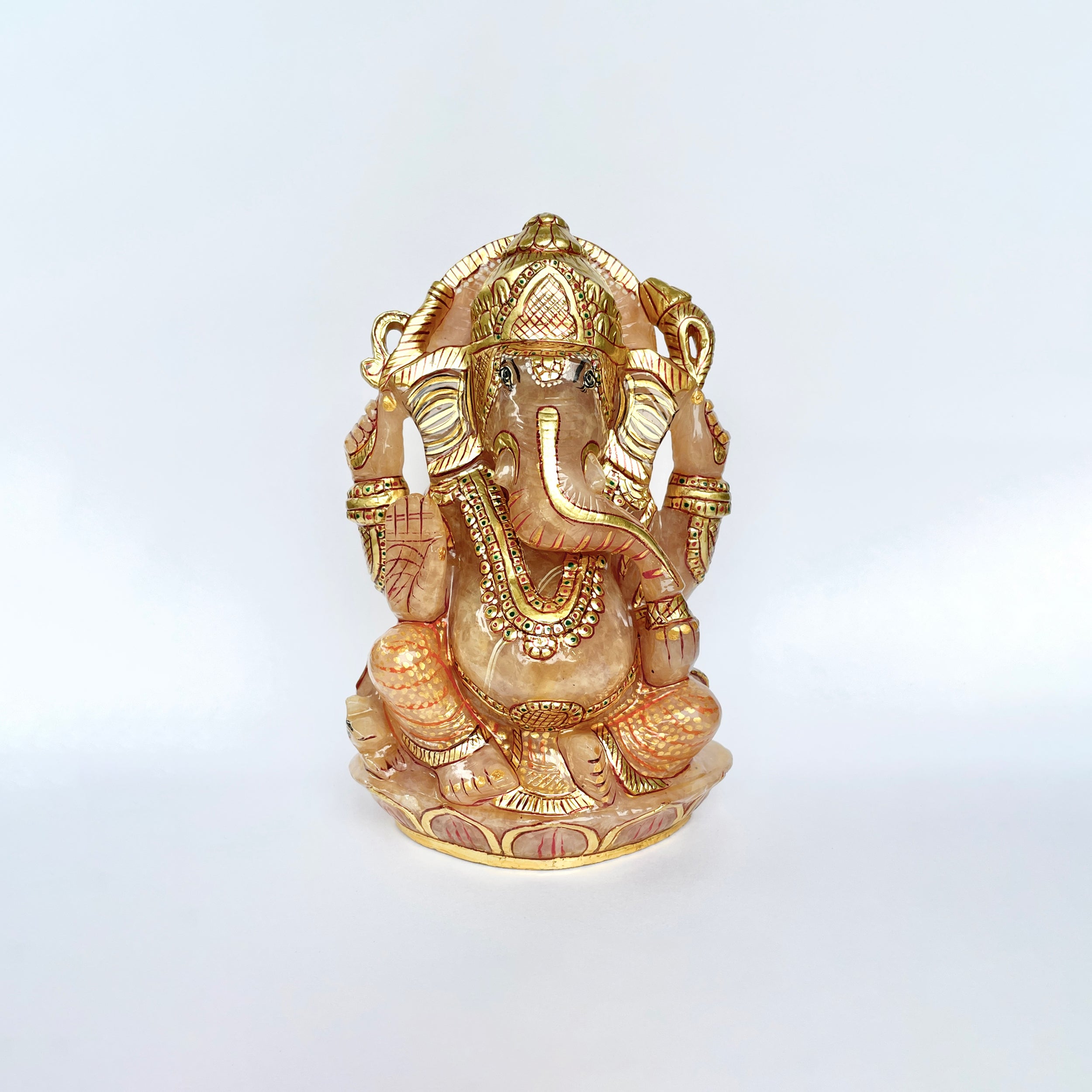 รูปเคารพพระพิฆเนศหินโรสควอตซ์ 7306 กะรัต สูง17.5ซม.(RSQ-MRT-14.)