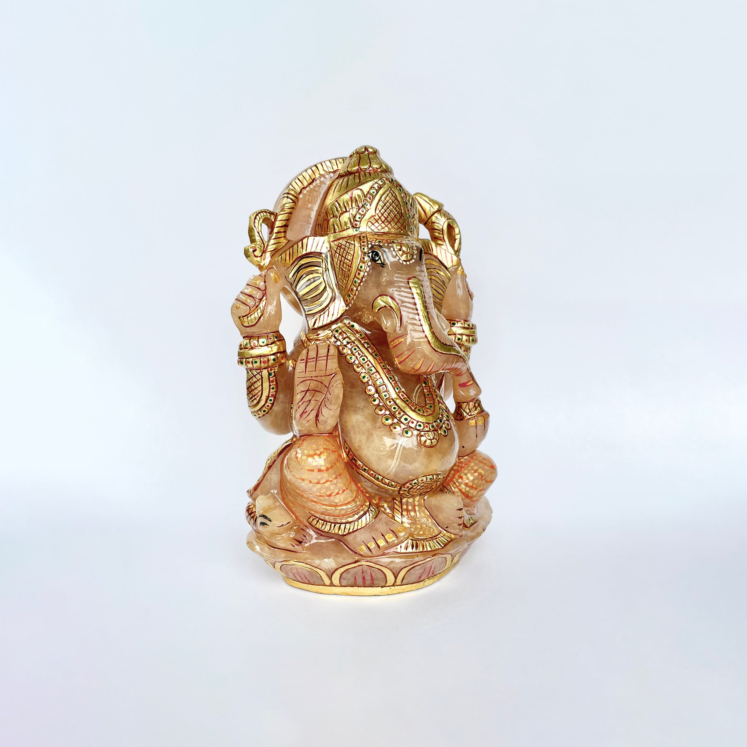 รูปเคารพพระพิฆเนศหินโรสควอตซ์ 7306 กะรัต สูง17.5ซม.(RSQ-MRT-14.)