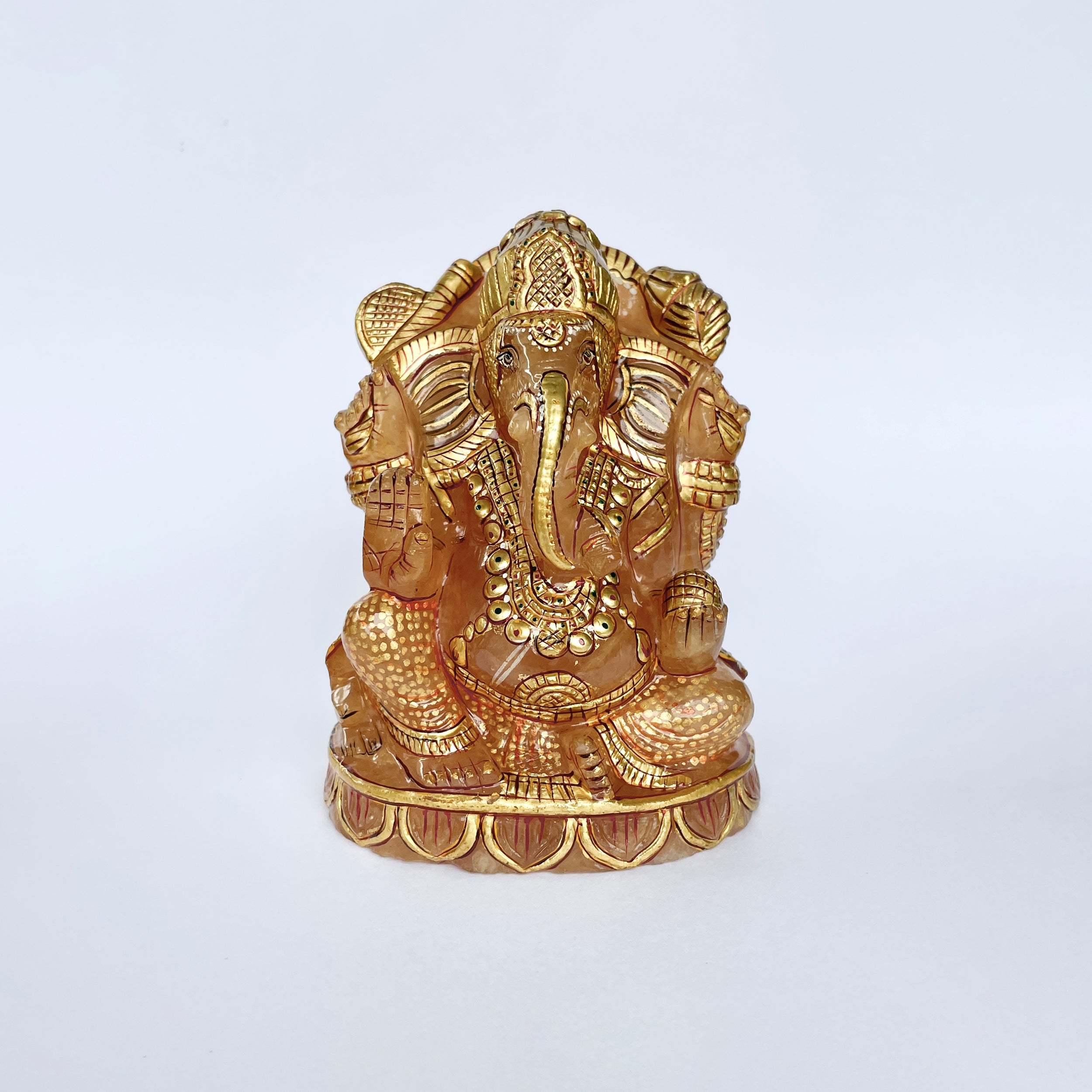 รูปเคารพพระพิฆเนศหินโรสควอตซ์ 3530 กะรัต สูง11ซม.(RSQ-MRT-15.)