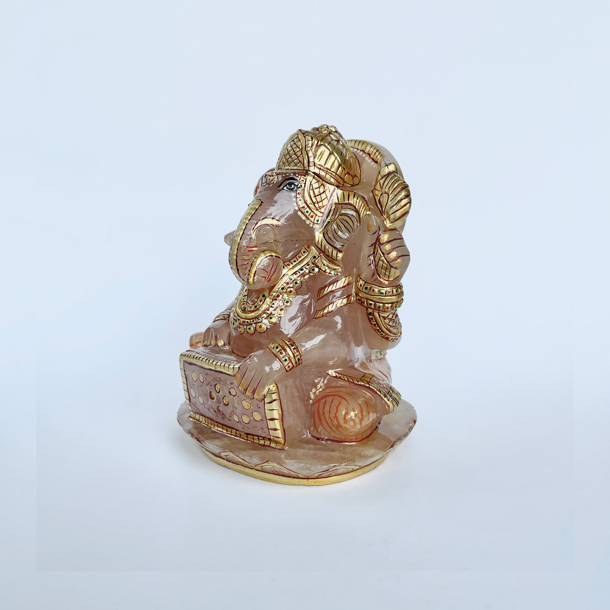 รูปเคารพพระพิฆเนศหินโรสควอตซ์ น้ำหนัก 5460 กะรัต ความสูง :-12.1 ซม.-(RSQ-MRT-19.)