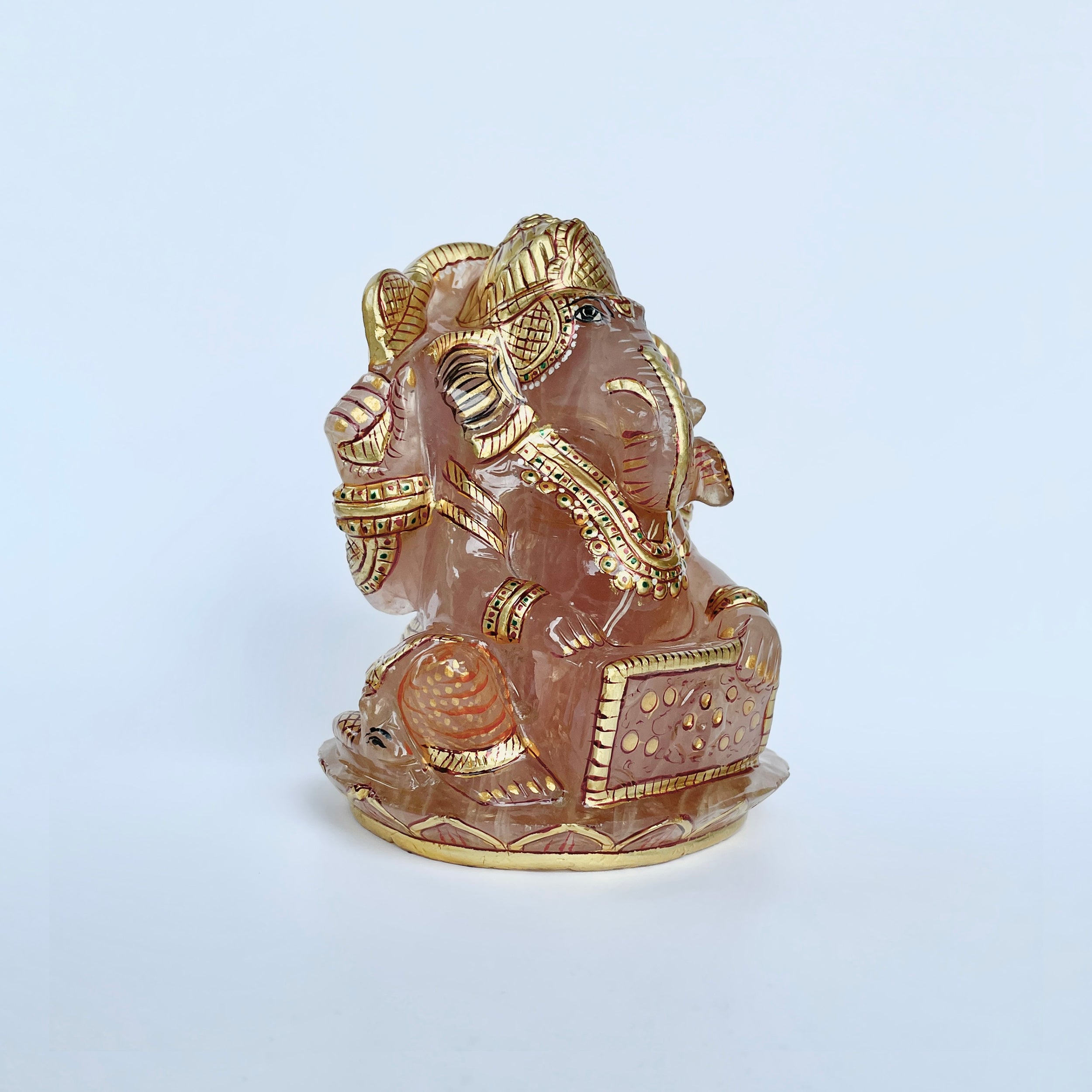 รูปเคารพพระพิฆเนศหินโรสควอตซ์ น้ำหนัก 5460 กะรัต ความสูง :-12.1 ซม.-(RSQ-MRT-19.)