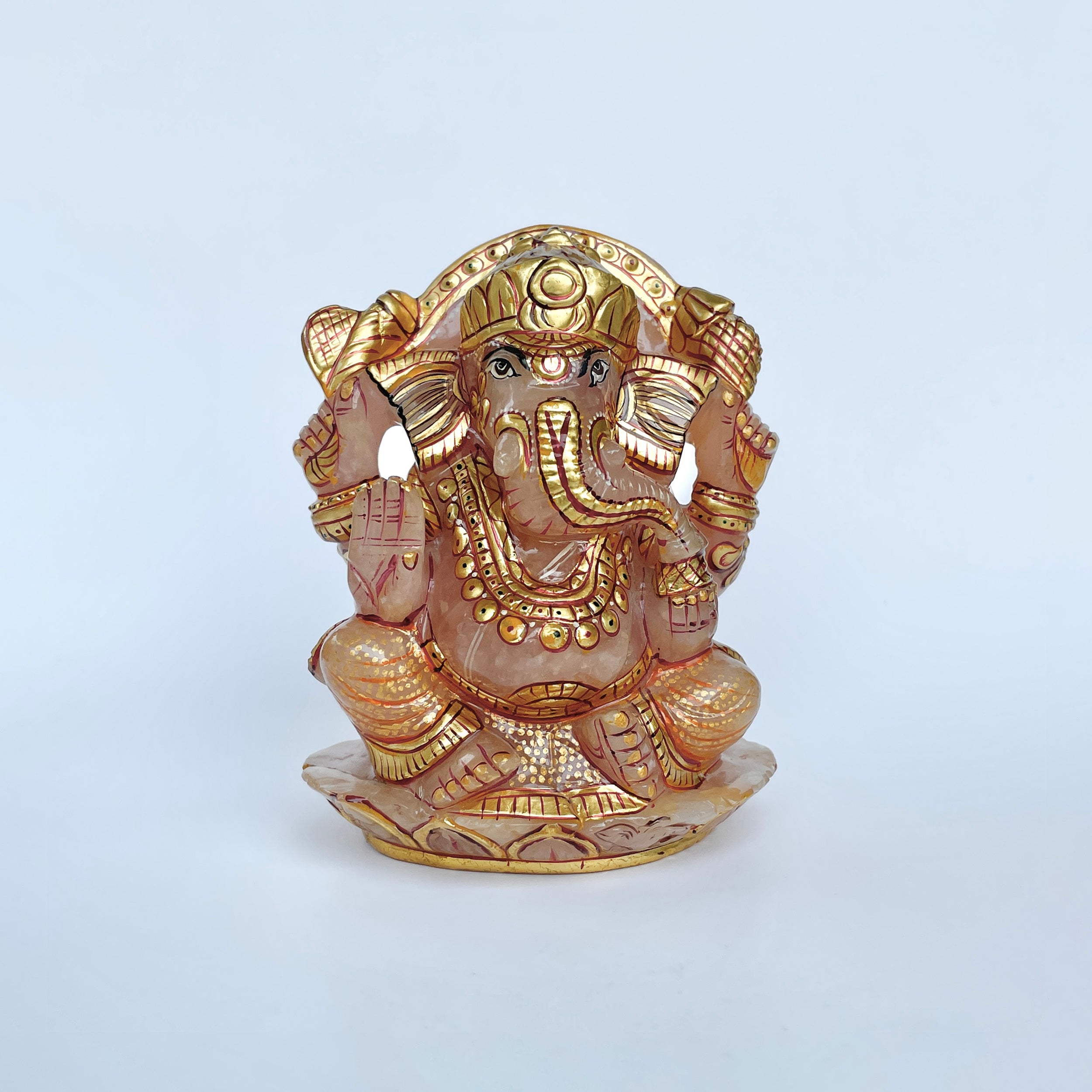 รูปเคารพพระพิฆเนศหินโรสควอตซ์ น้ำหนัก 4725 กะรัต ความสูง :-12.7 ซม.-(RSQ-MRT-21.)