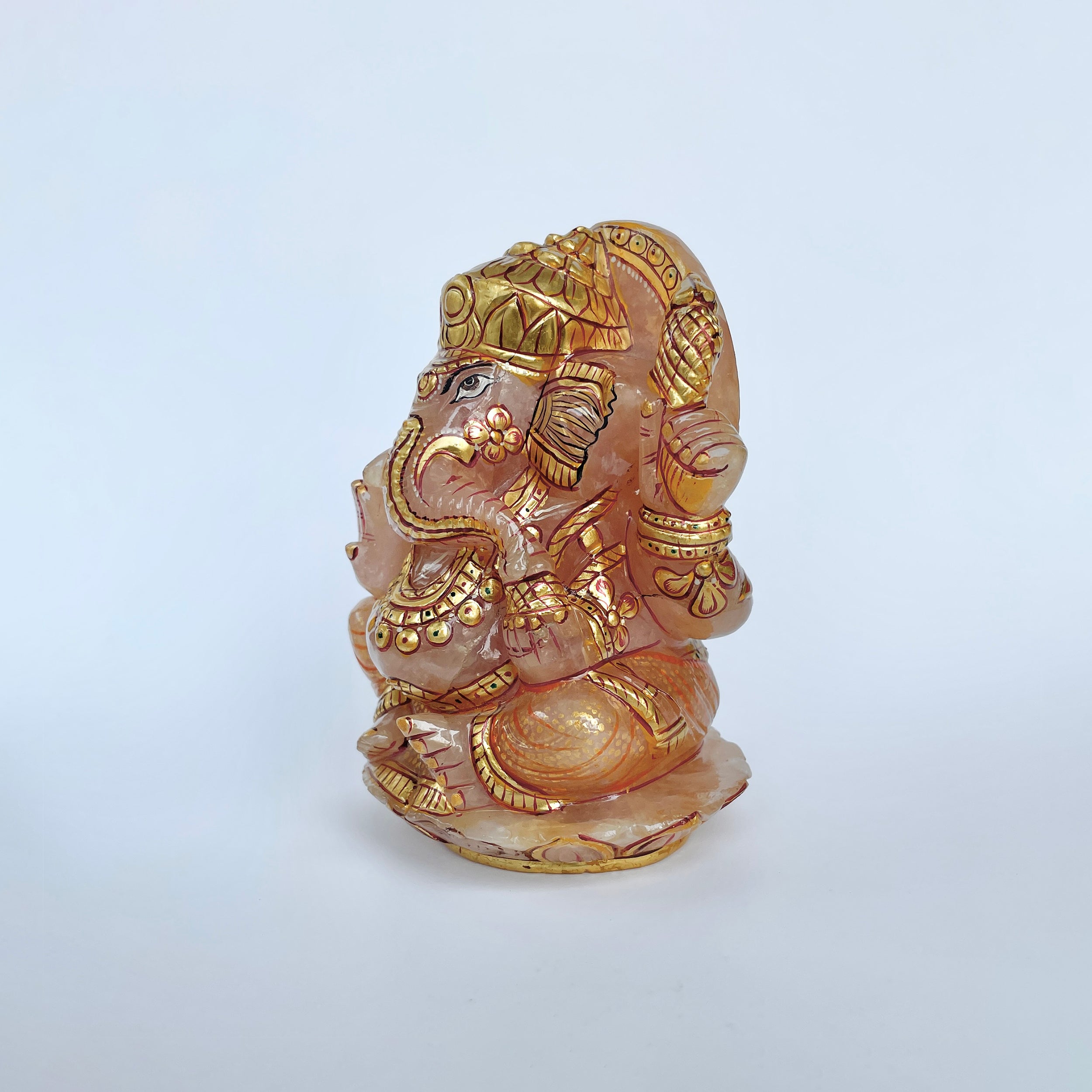 รูปเคารพพระพิฆเนศหินโรสควอตซ์ น้ำหนัก 4725 กะรัต ความสูง :-12.7 ซม.-(RSQ-MRT-21.)