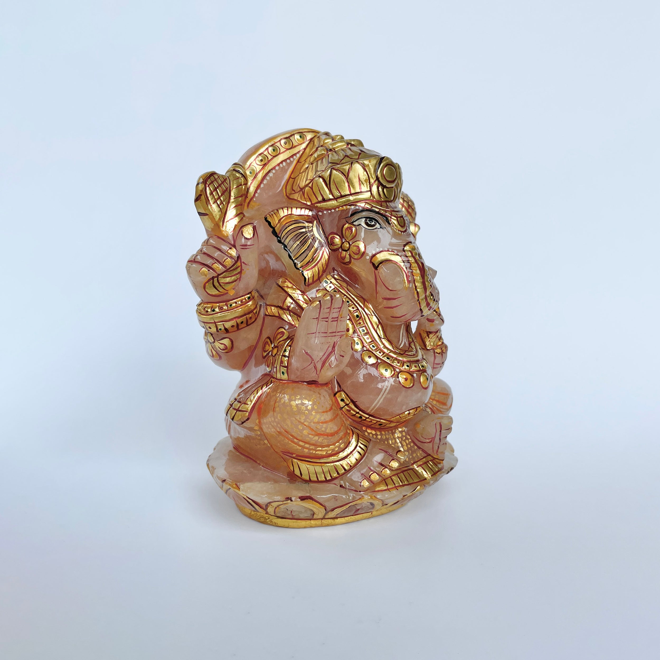 รูปเคารพพระพิฆเนศหินโรสควอตซ์ น้ำหนัก 4725 กะรัต ความสูง :-12.7 ซม.-(RSQ-MRT-21.)