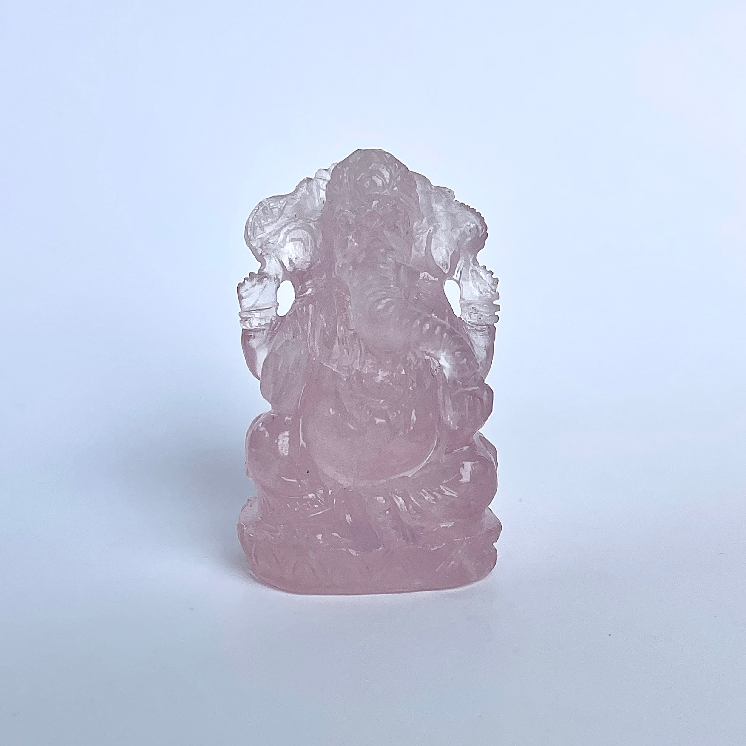 รูปเคารพพระพิฆเนศหินโรสควอตซ์ 385.5 กะรัต ความสูง :-5.5 CM-(RSQ-MRT-31.)