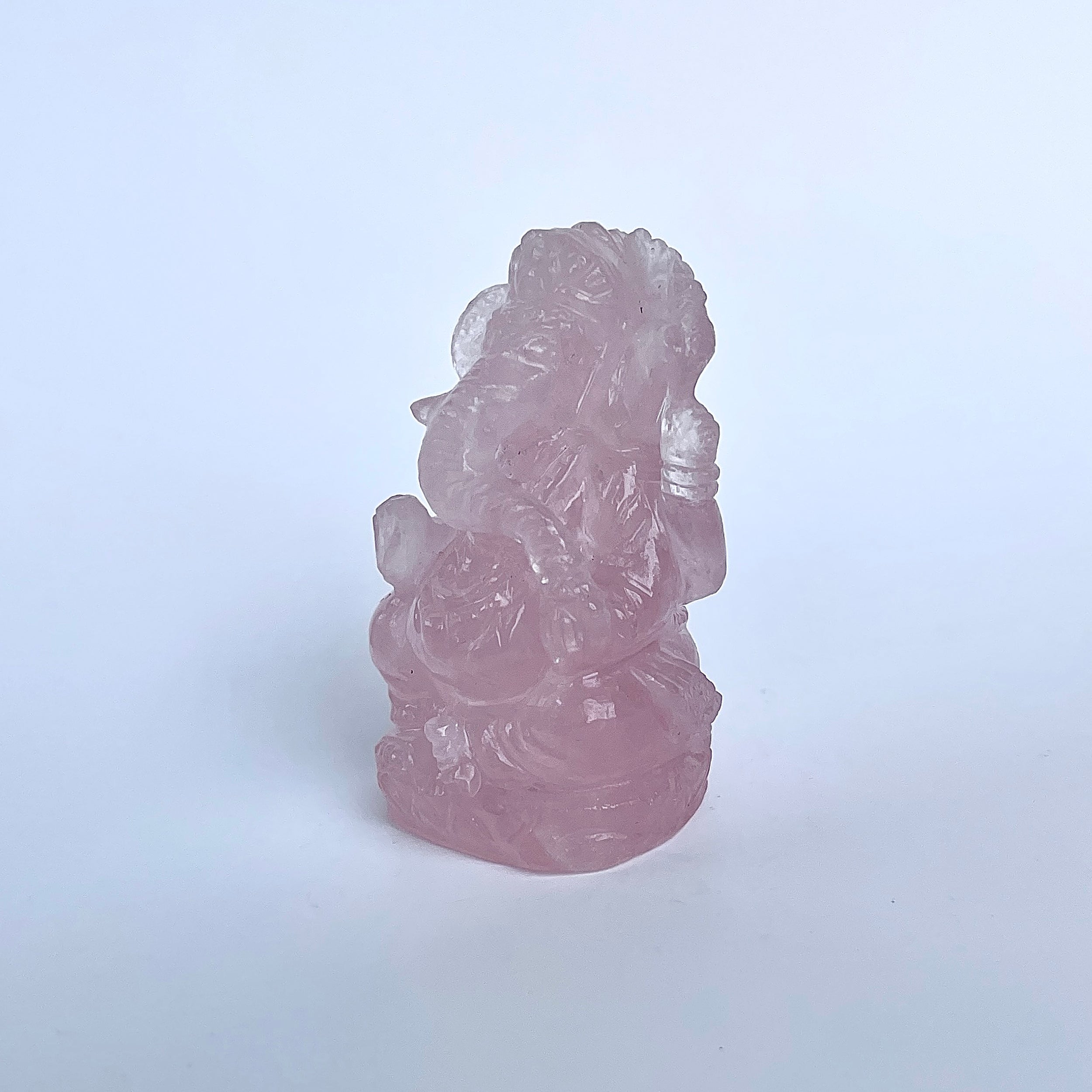 รูปเคารพพระพิฆเนศหินโรสควอตซ์ 385.5 กะรัต ความสูง :-5.5 CM-(RSQ-MRT-31.)