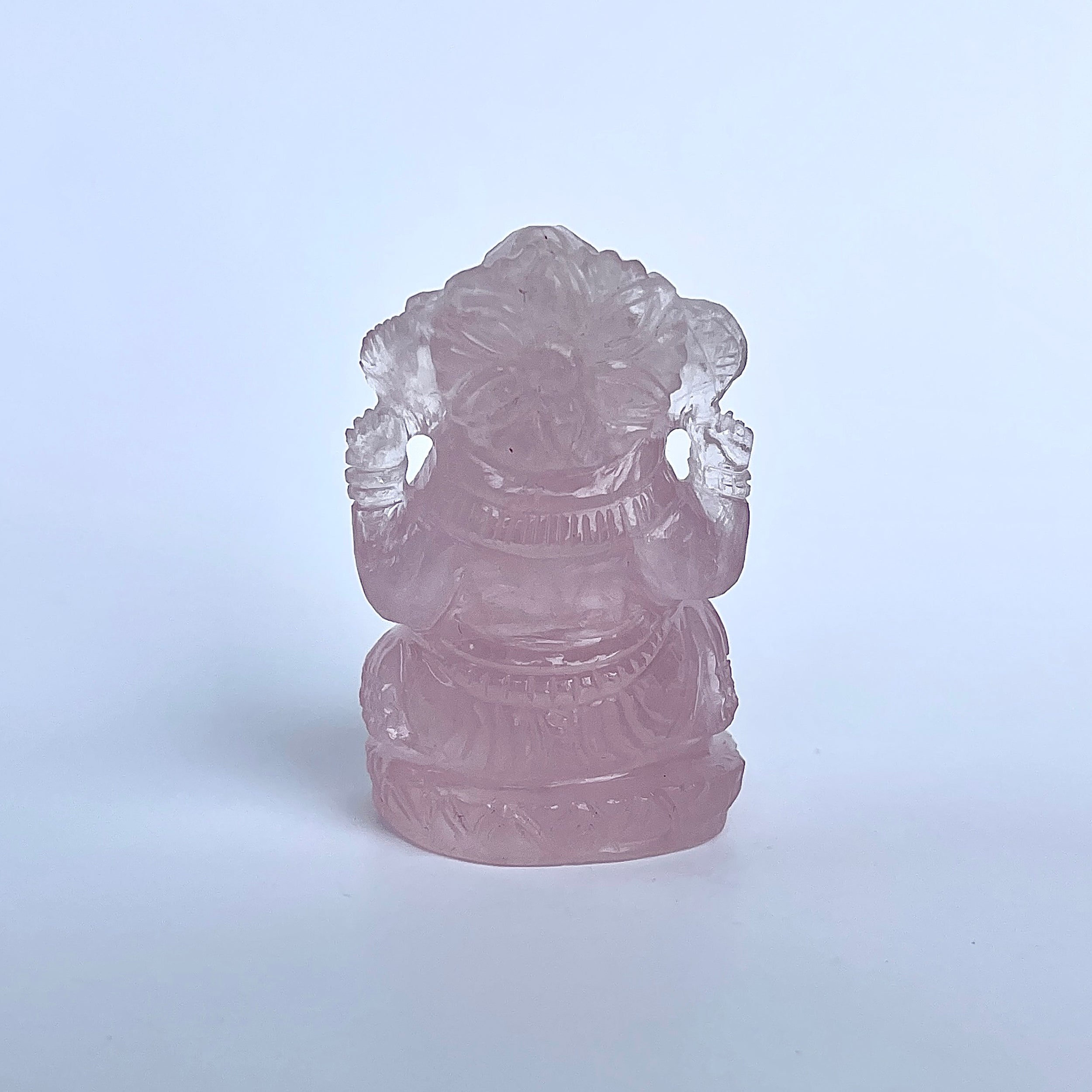 รูปเคารพพระพิฆเนศหินโรสควอตซ์ 385.5 กะรัต ความสูง :-5.5 CM-(RSQ-MRT-31.)